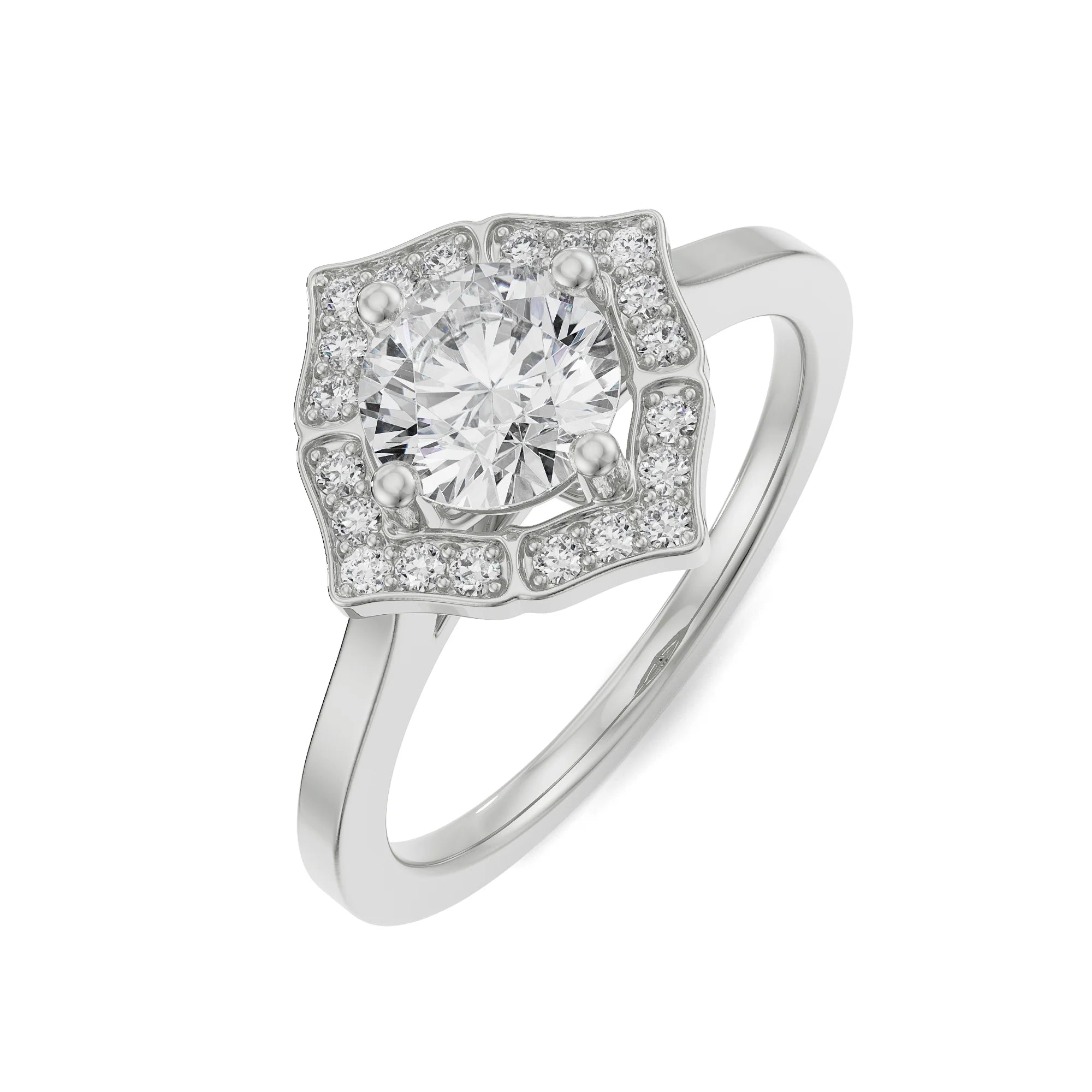 Round Stone Halo Engagement Ring Top View in 9KT