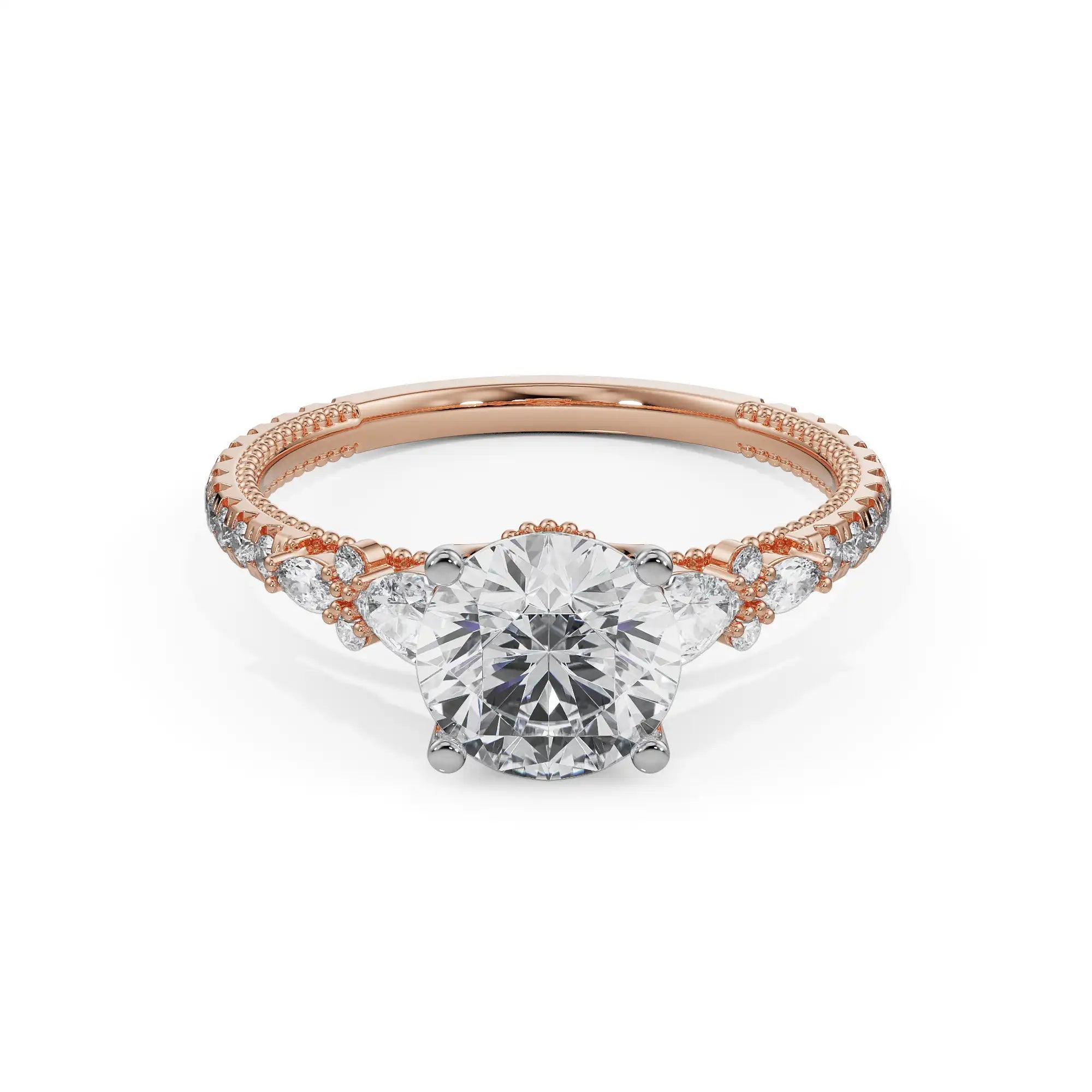 Pear Cut Sidestone Diamond Ring Front View