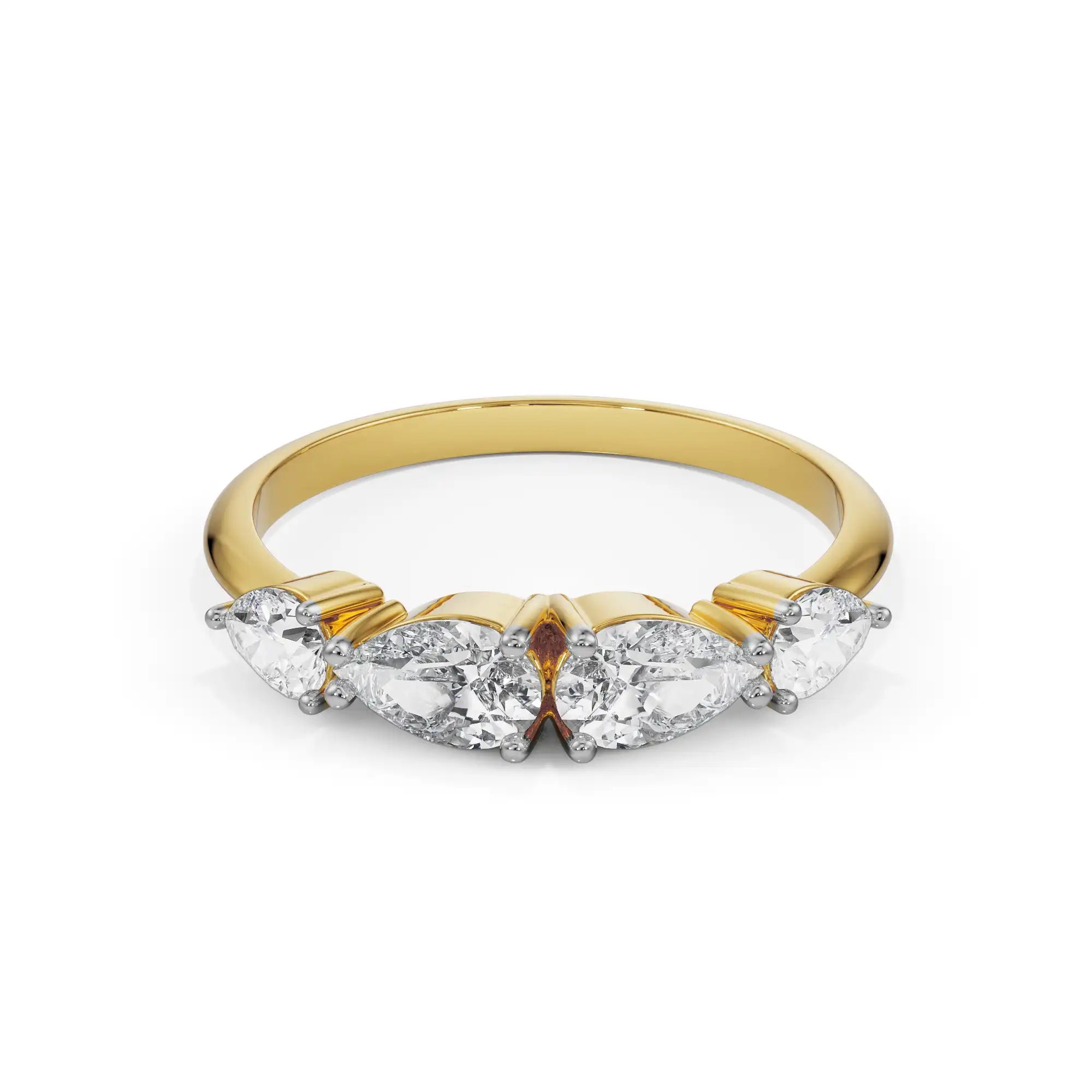 Four Pear Diamond Ring Front View in 9KT