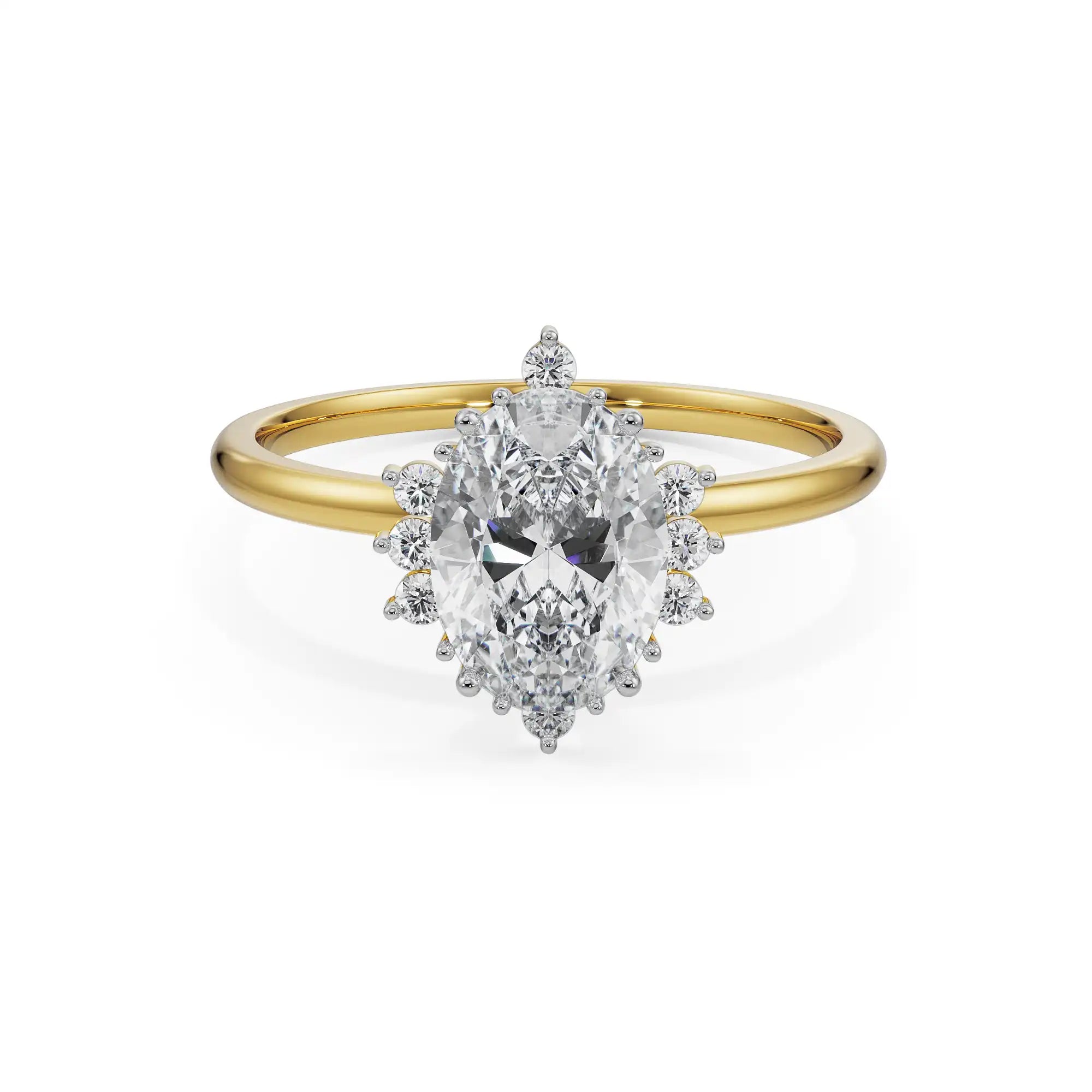 Vintage Halo Oval Diamond Ring Front View in 9KT