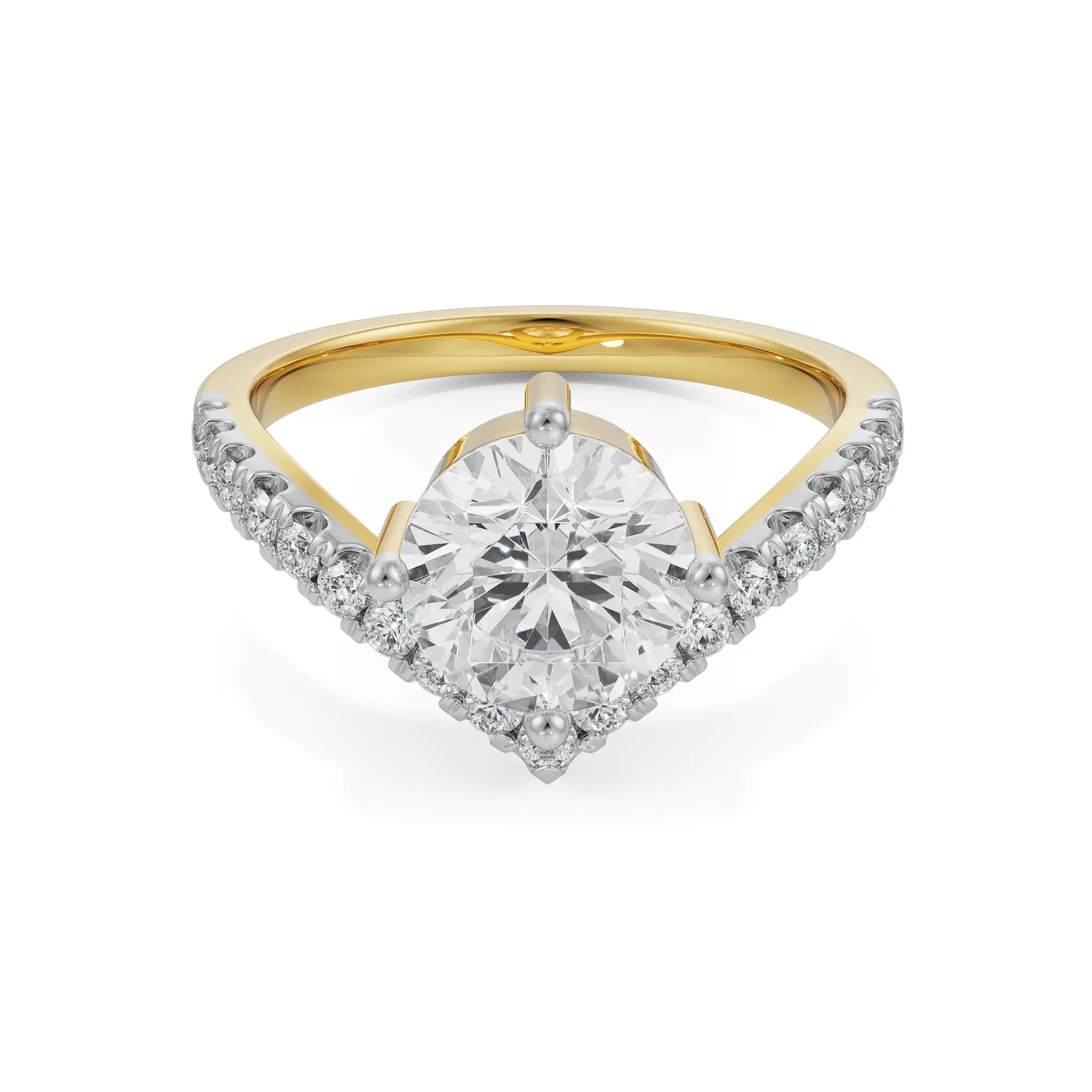 Round V Diamond Ring Front View in 9KT
