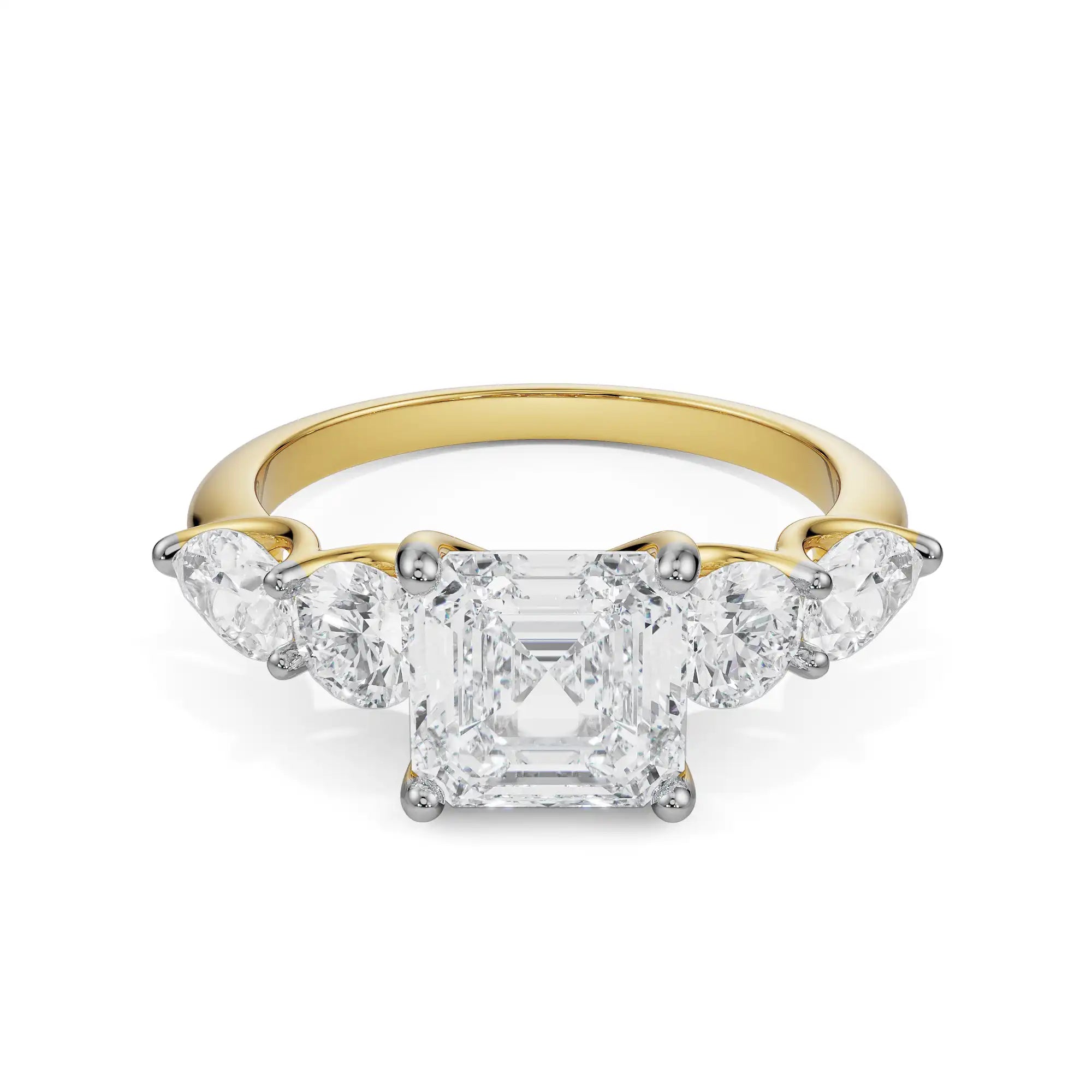 Multi Diamond Asscher Ring Front View in 9KT