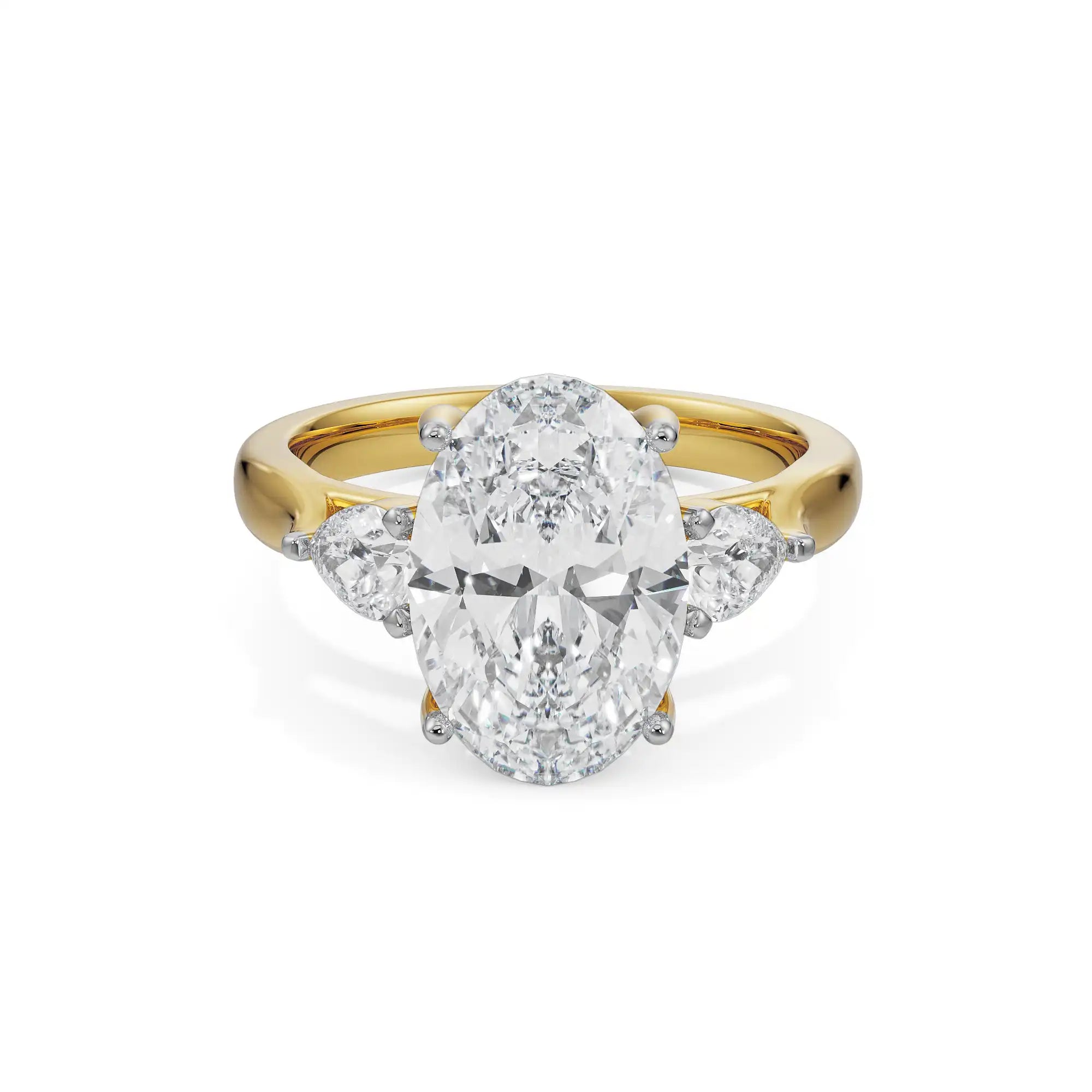 Tri Solitaire Diamond Ring Front View in 9KT