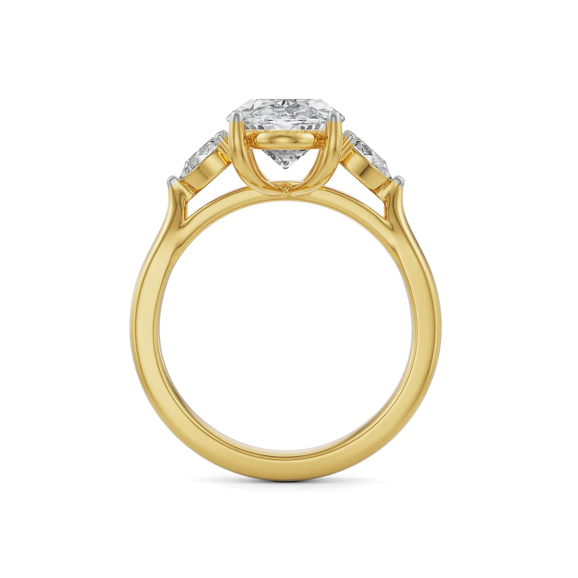 Tri Solitaire Diamond Ring Back view in 9KT