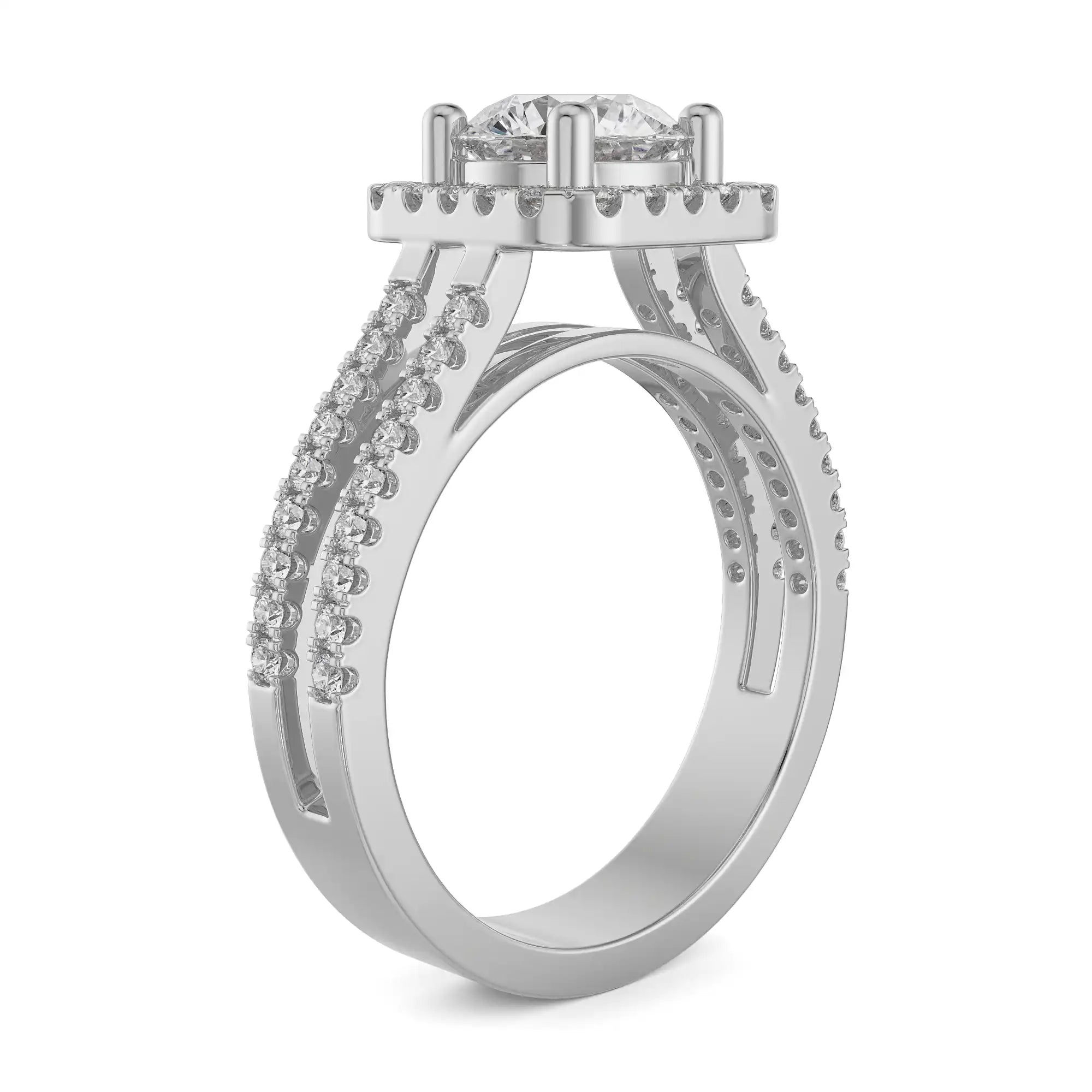 Emma Halo Round Diamond Ring Side View in 9KT
