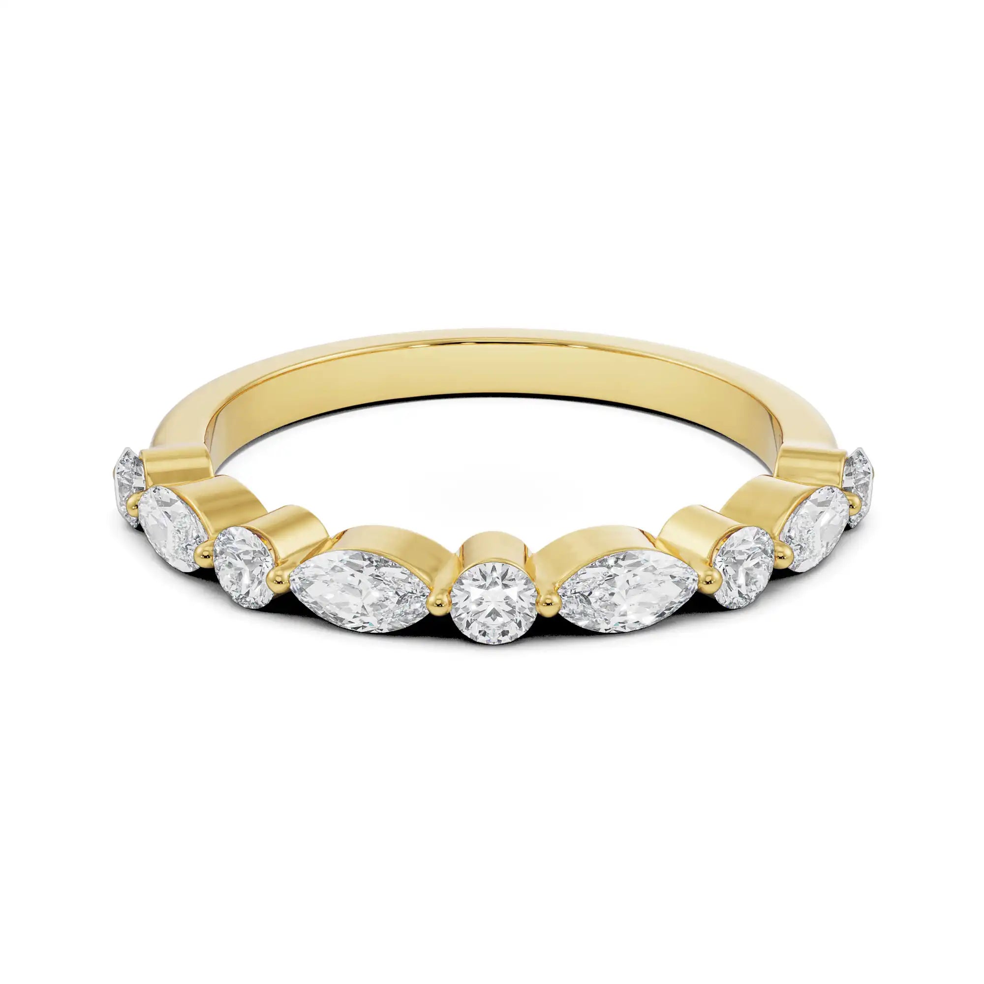 Round and Marquise Diamond Band Front View in 9KT