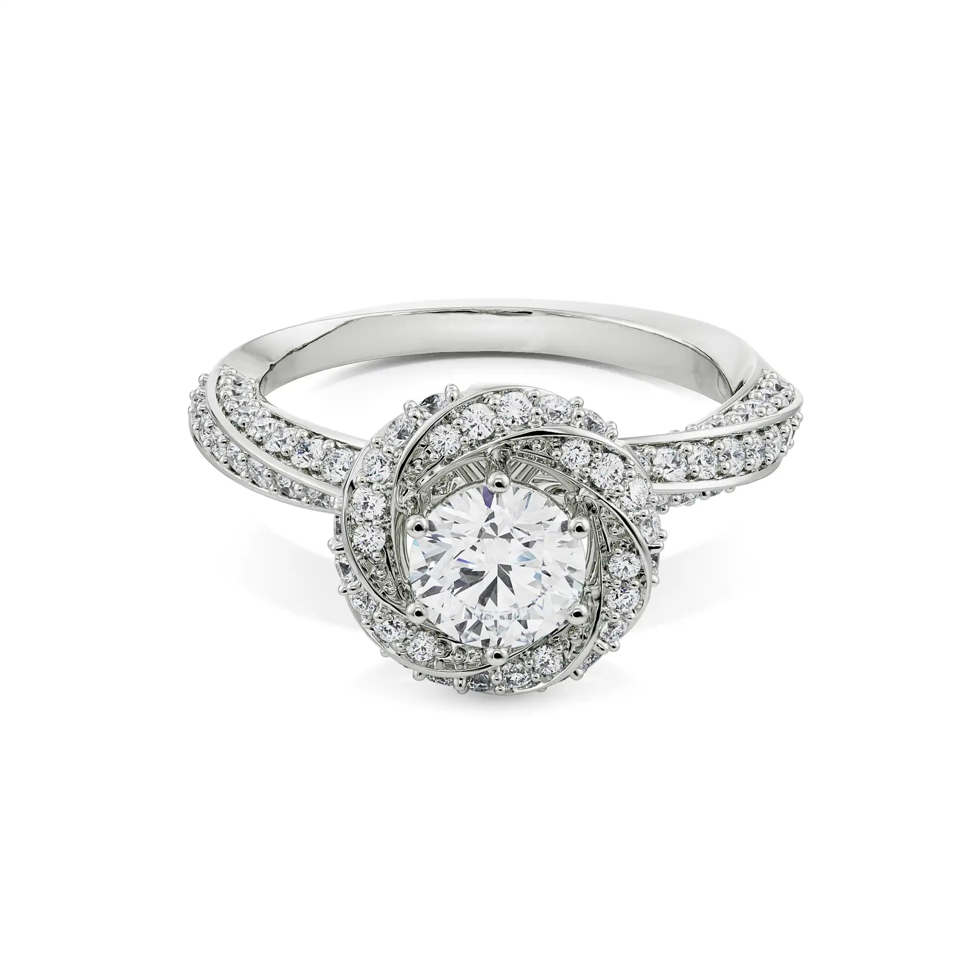Twisted Band Halo Solitaire Ring Front View in 9KT