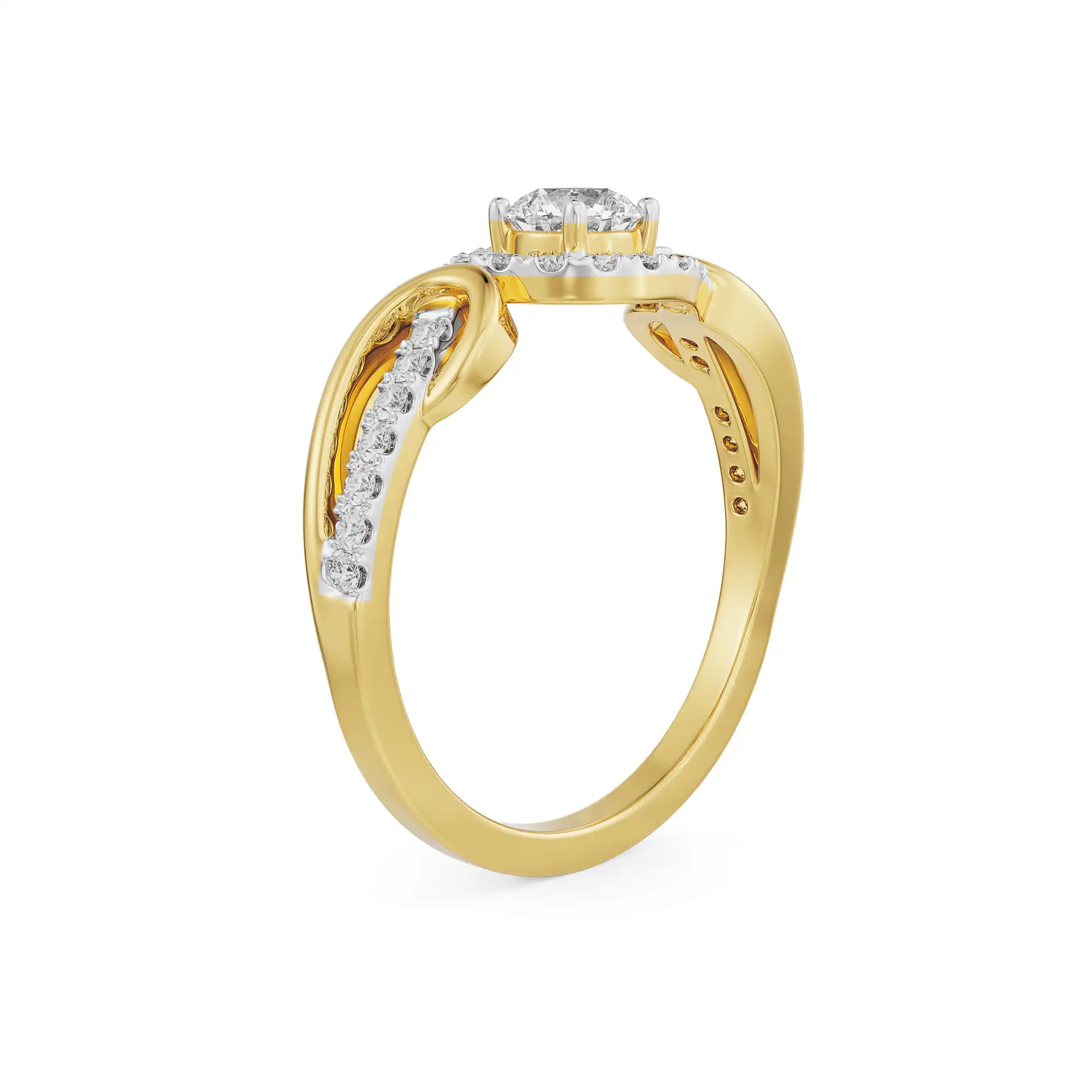 Curved Band Solitaire Ring Side View