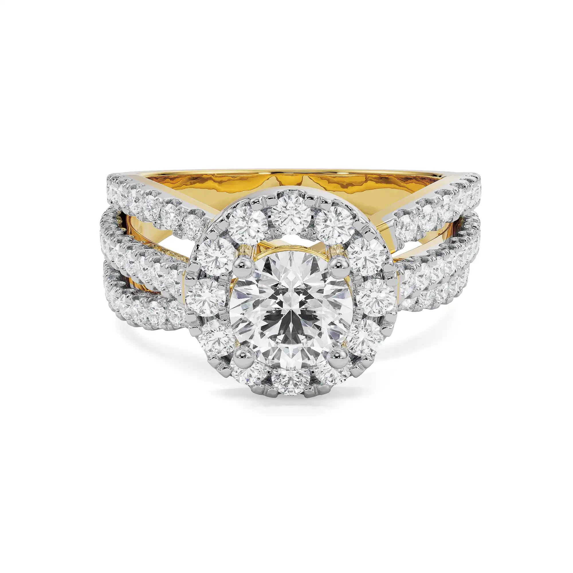 Crossover Round Engagement Ring Front View in 9KT
