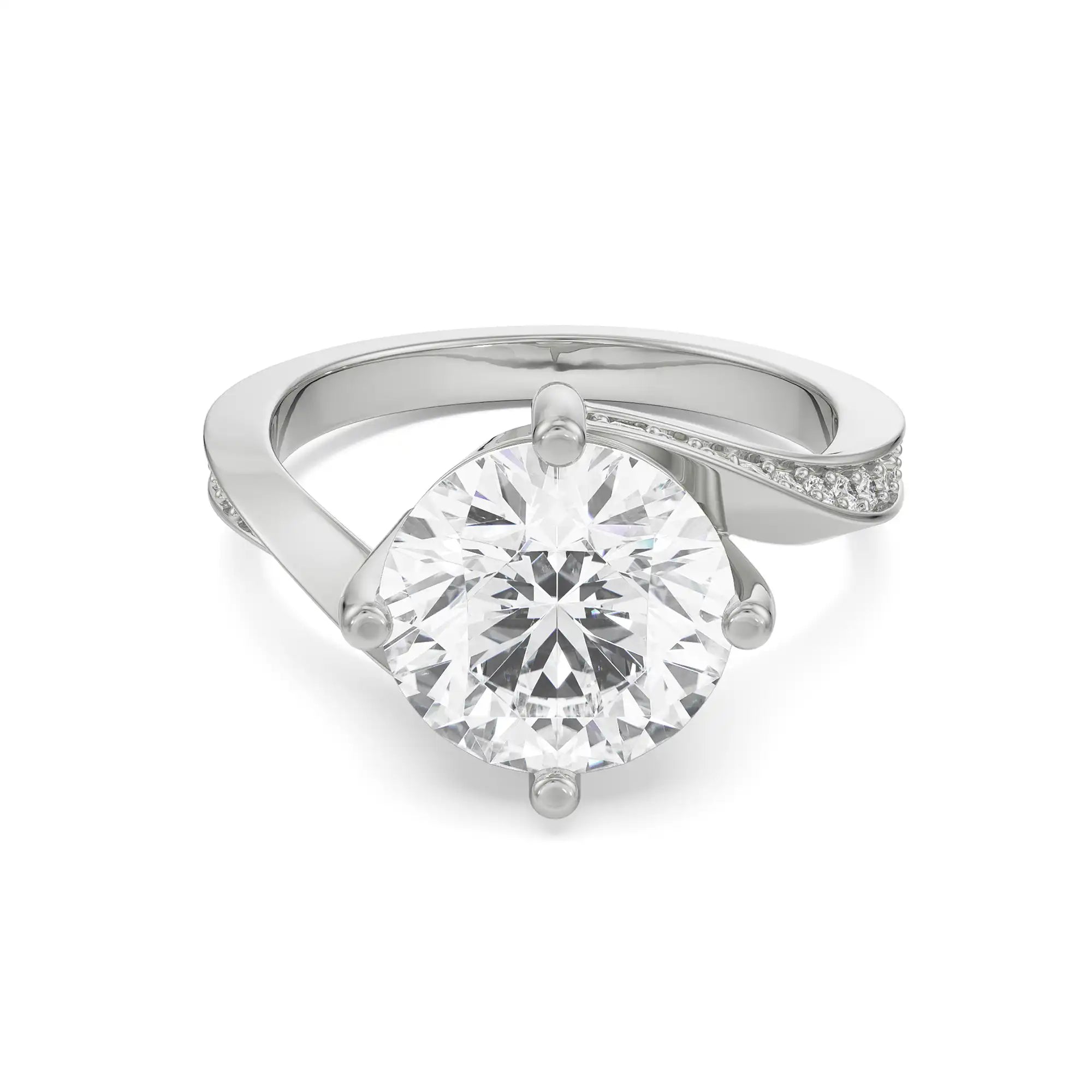 2 CT Twirl Solitaire Diamond Ring Front View in 9KT
