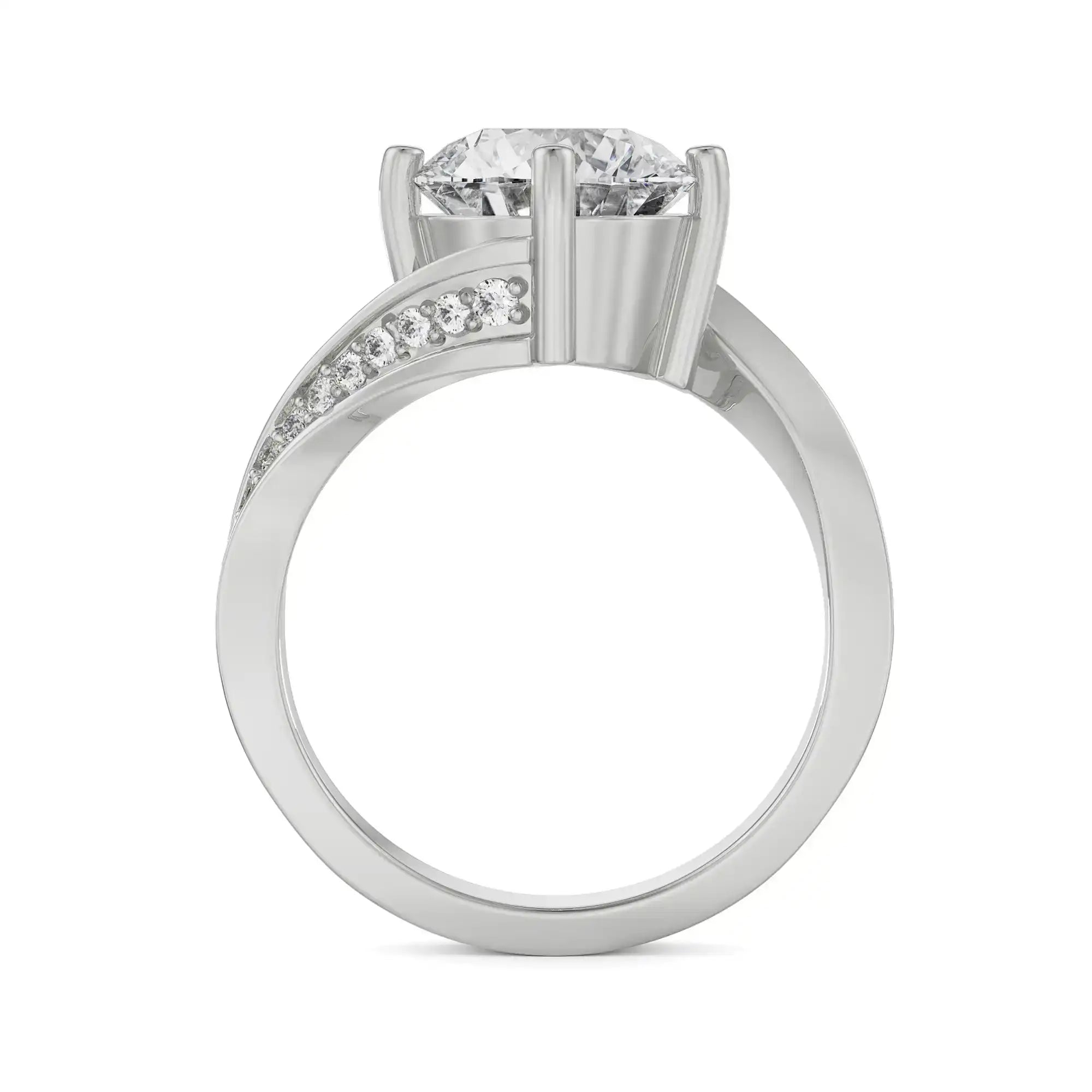 2 CT Twirl Solitaire Diamond Ring Side View in 9KT