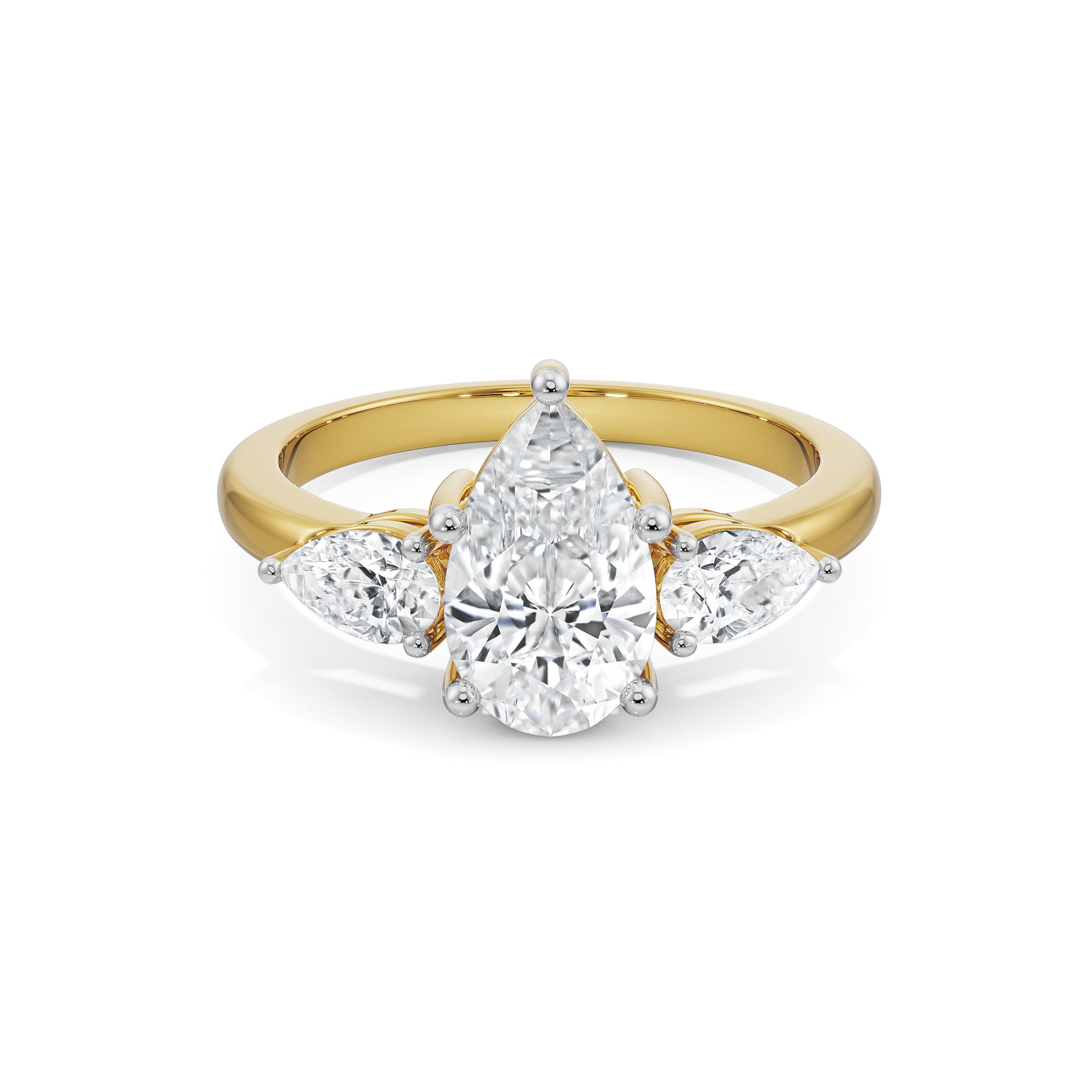 Pear Tri Solitaire Diamond Ring Front view