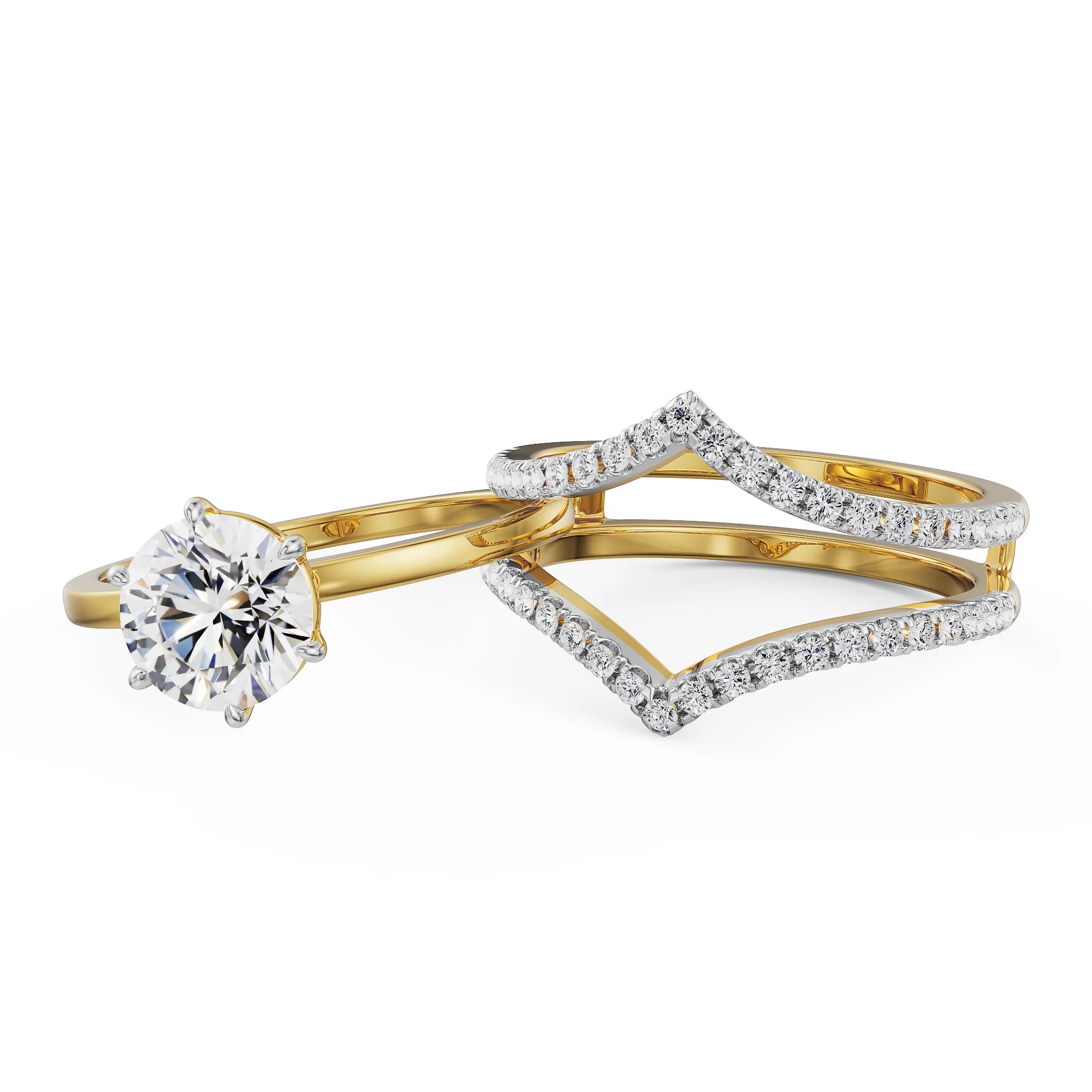 Solitaire Chevron Engagement Ring Left view in 9KT