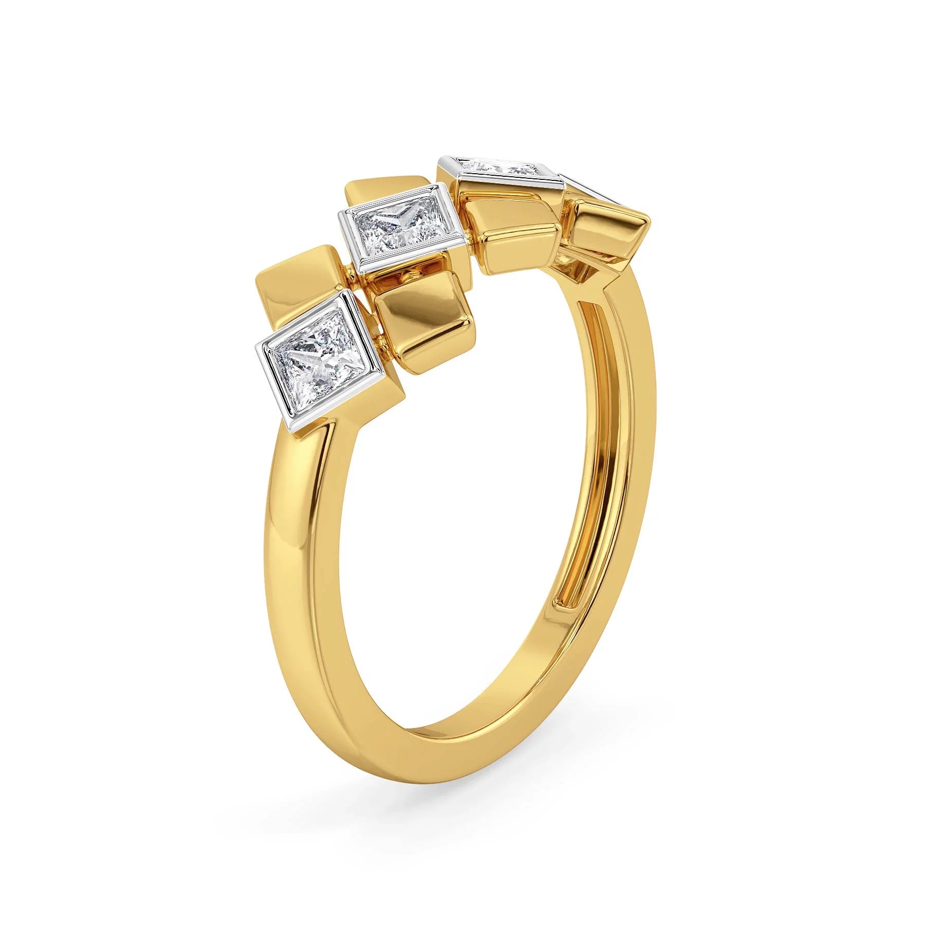 Bezel Princess Cut Lab Diamond Ring - side view in 9KT