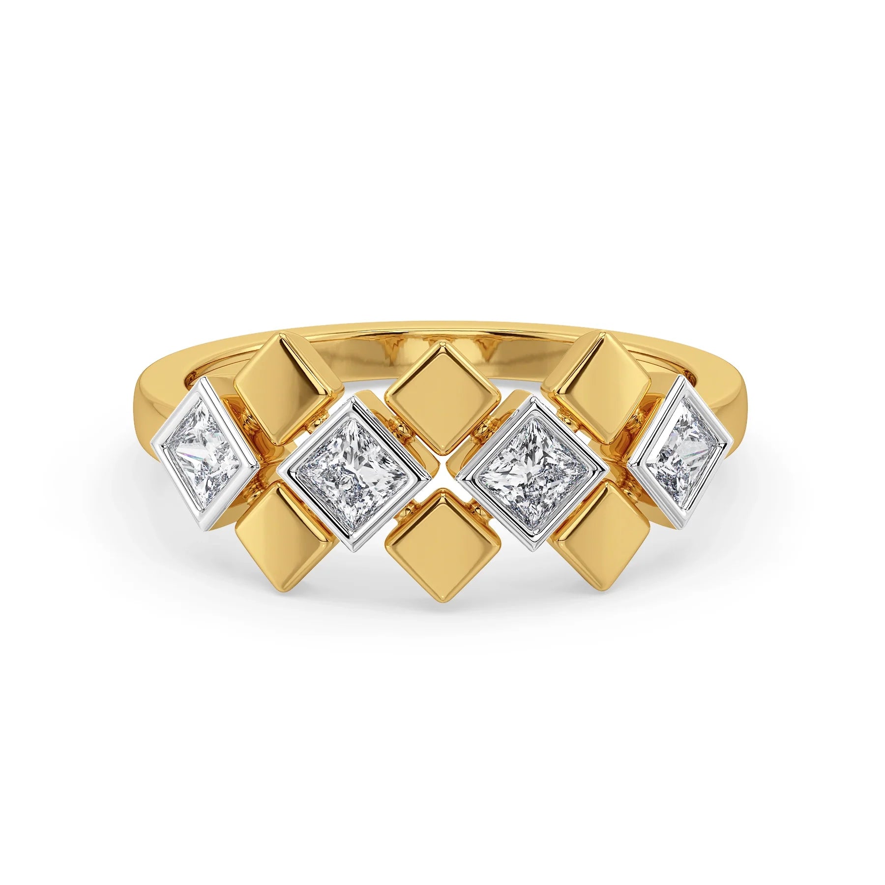 Bezel Princess Cut Lab Diamond Ring - front view in 9KT