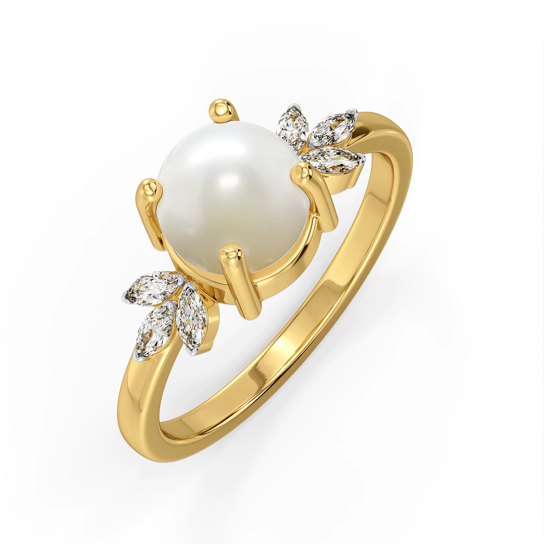 Celeste Lab Grown Diamond Pearl Ring - perspesctive view
