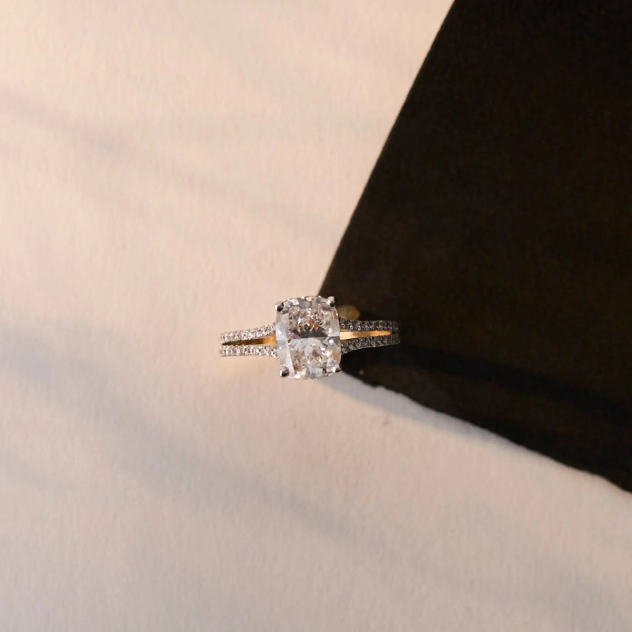 Duo Band Cushion Square Diamond Ring Top view