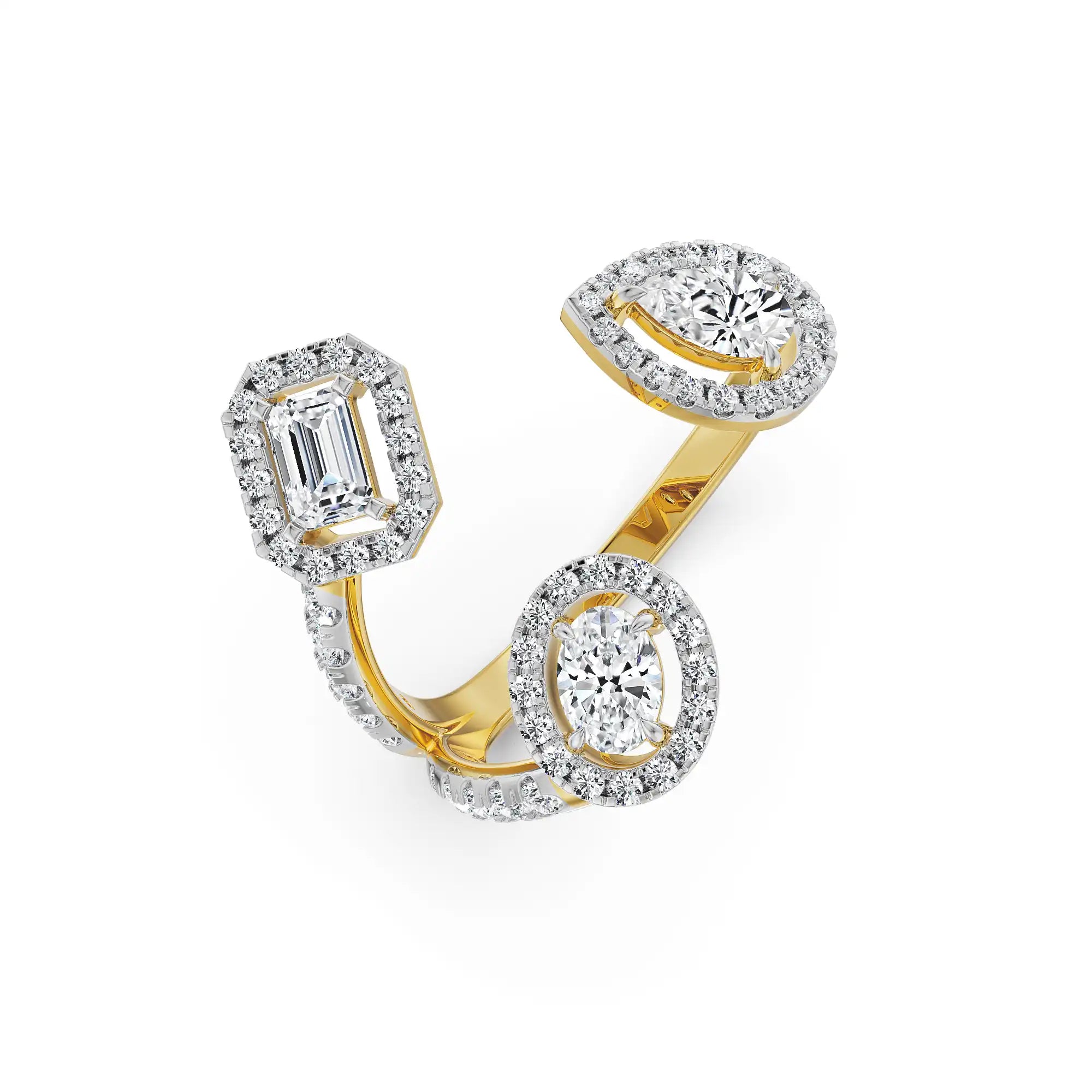 Three Stone Cocktail Lab Grown Diamond Ring - Top view