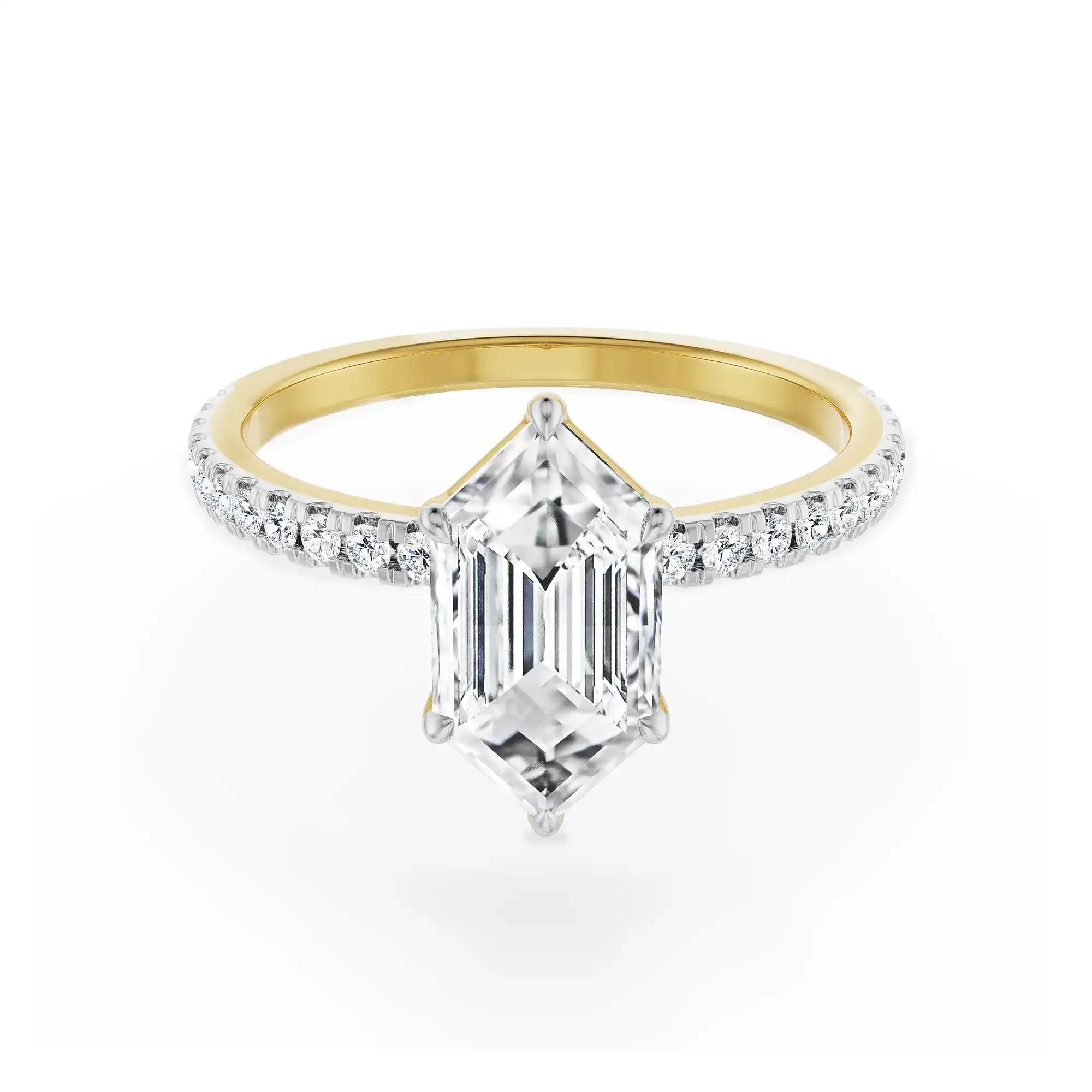 Custom Hexagon Lab Grown Diamond Ring - Front View in 9KT