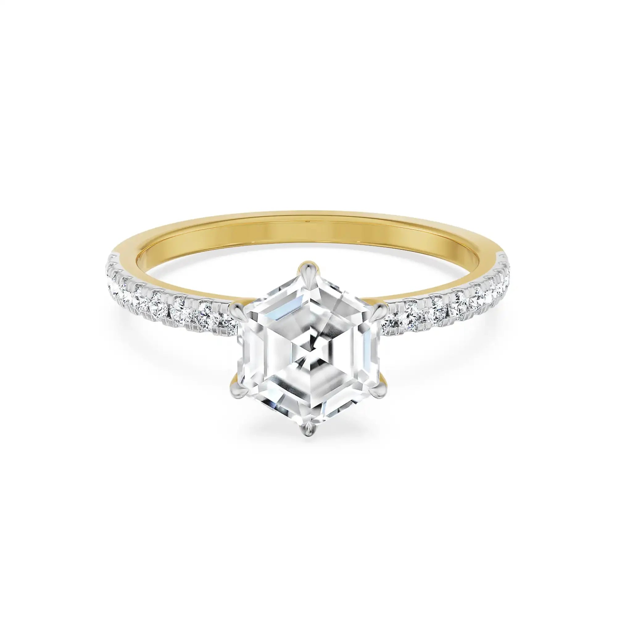Hexagon Lab Grown Diamond Engagement Ring- front view in 9KT