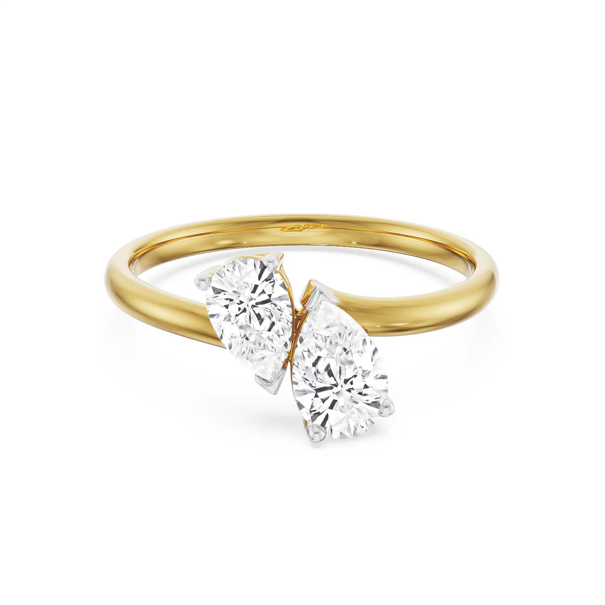 Two Stone Pear Solitaire Ring- front view