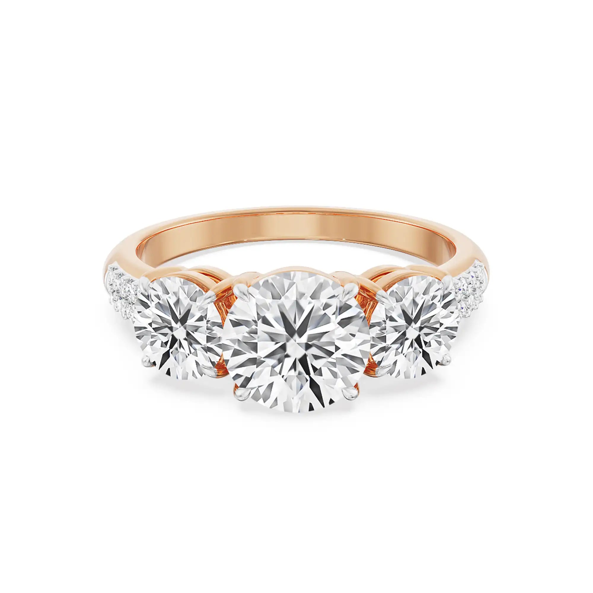 Three Stone Rose Engagement Ring Front view