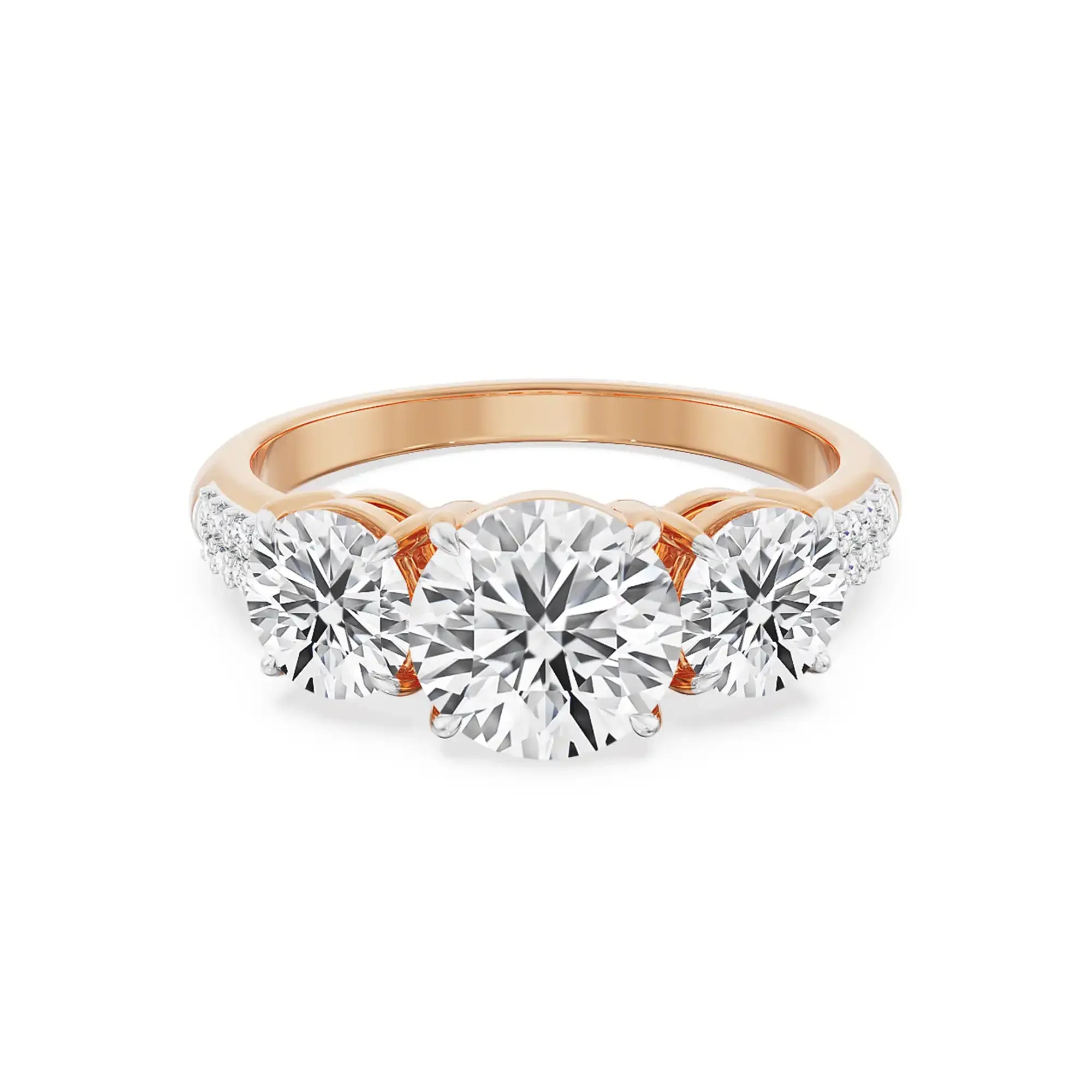 Three Stone Rose Engagement Ring Front view in 9KT