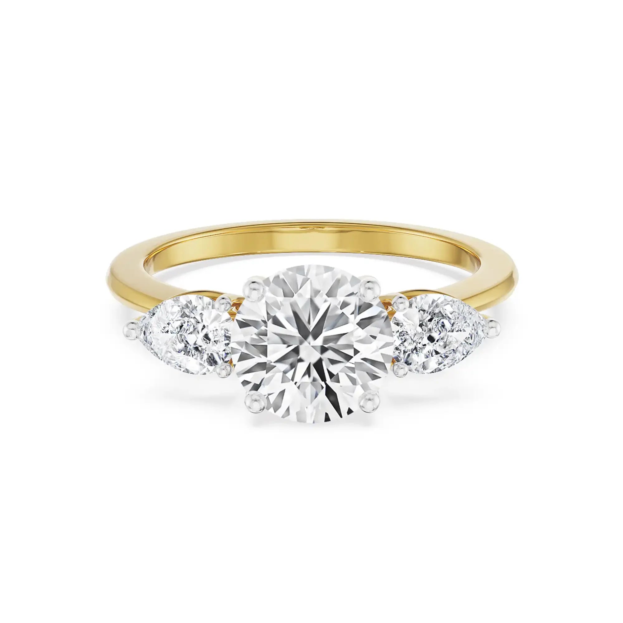 Three Stone Pear Engagement Ring Front view in 9KT