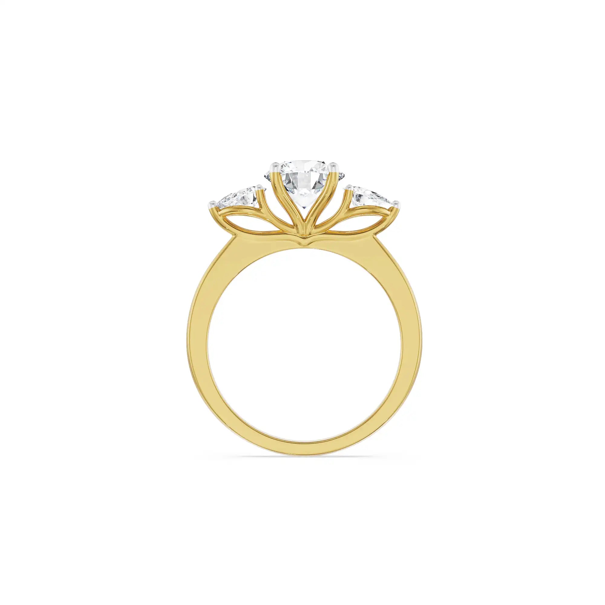 Three Stone Pear Engagement Ring back view