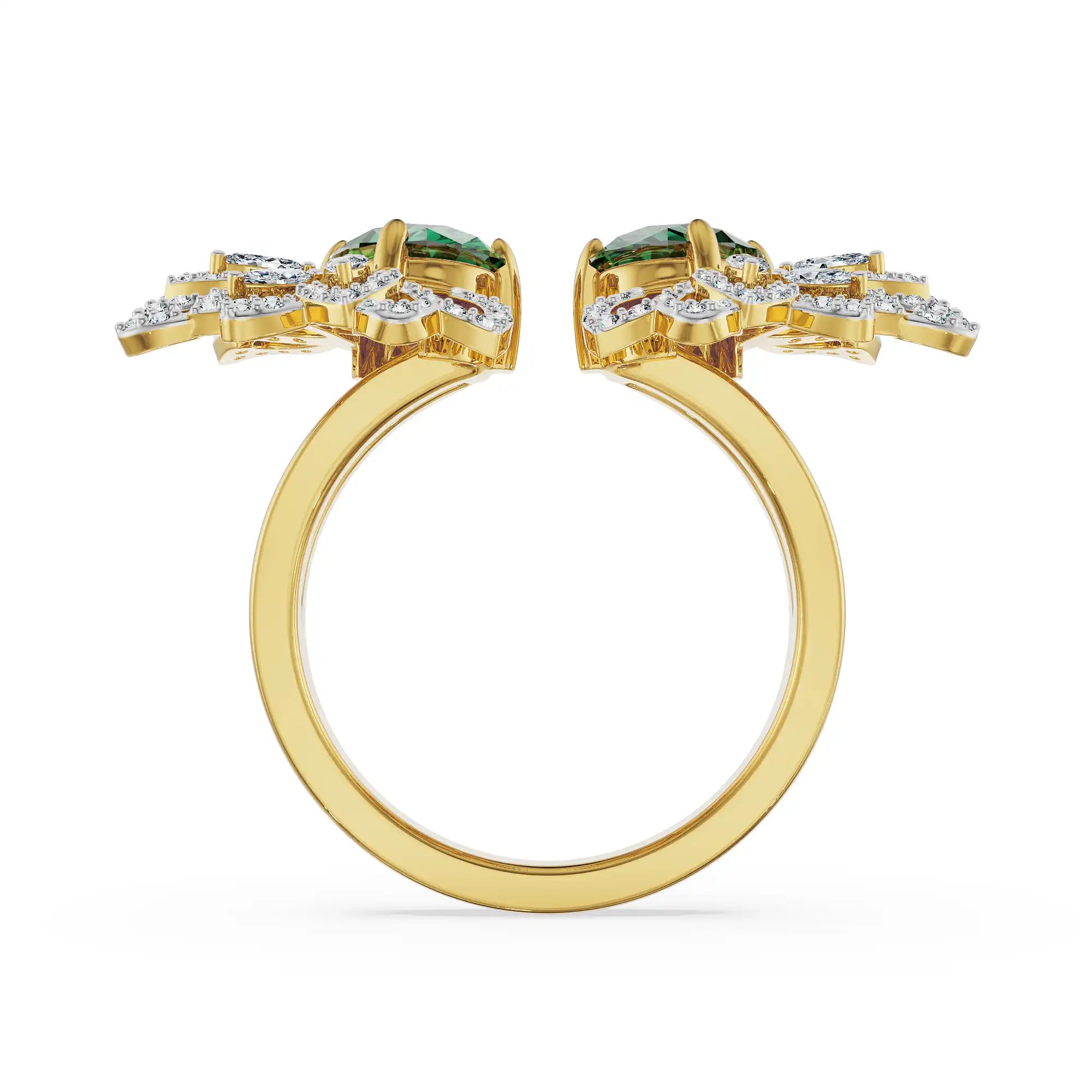 Butterfly Emerald Lab Grown Diamond Ring - back view