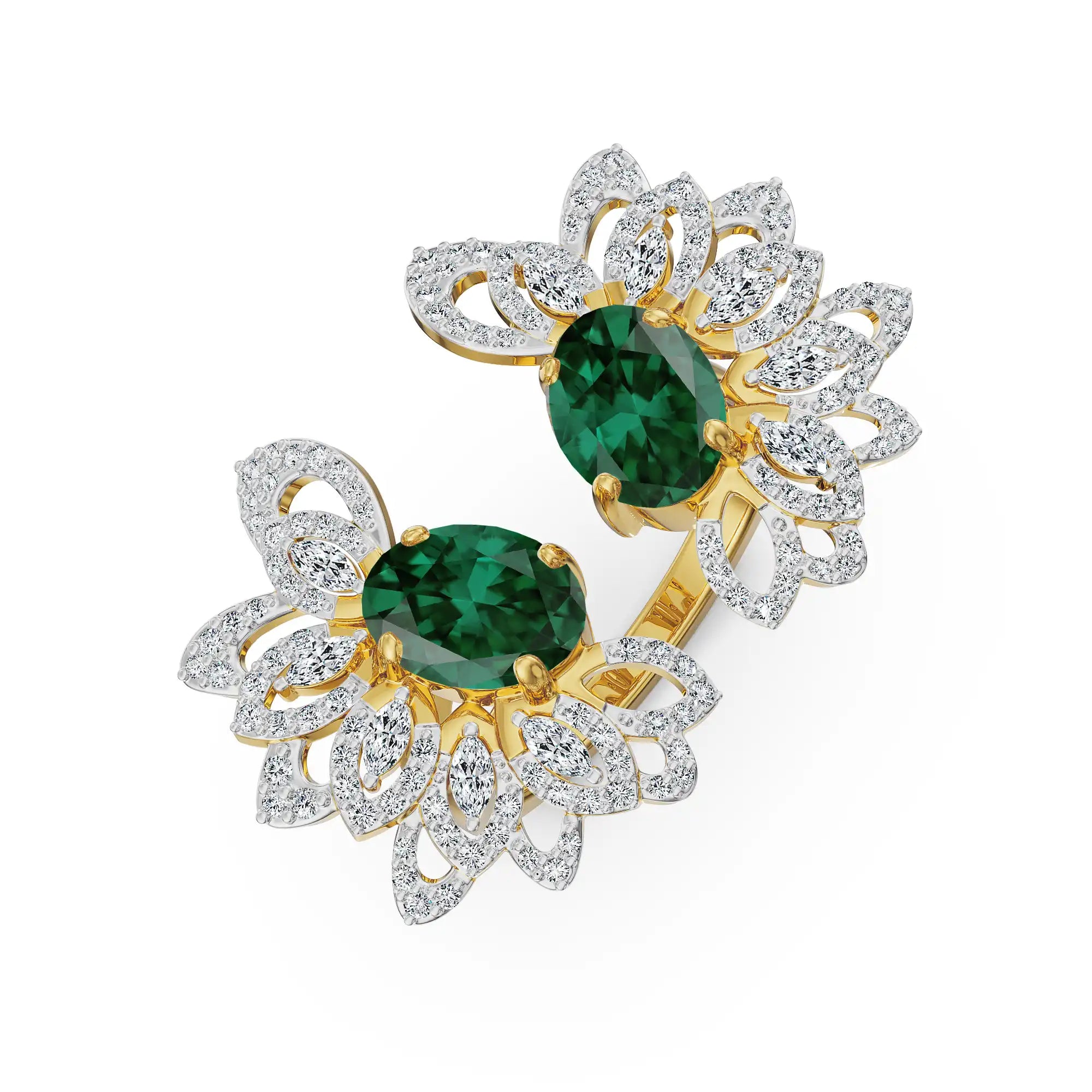 Butterfly Emerald Lab Grown Diamond Ring - top view