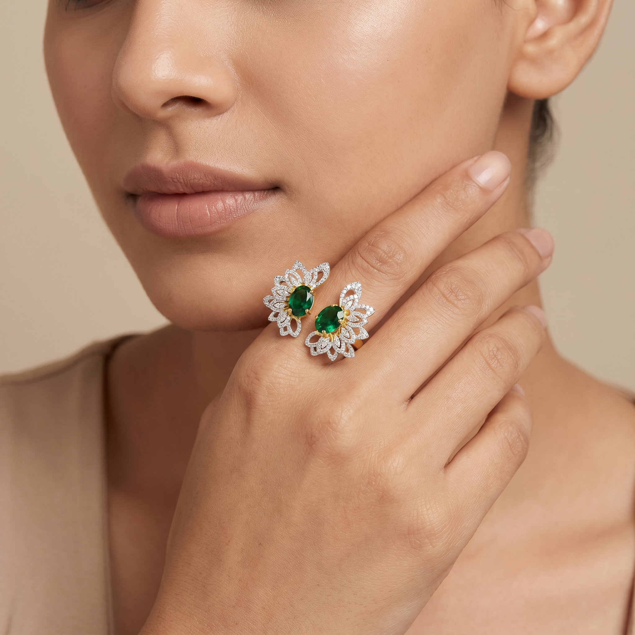 Butterfly Emerald Lab Grown Diamond Ring
