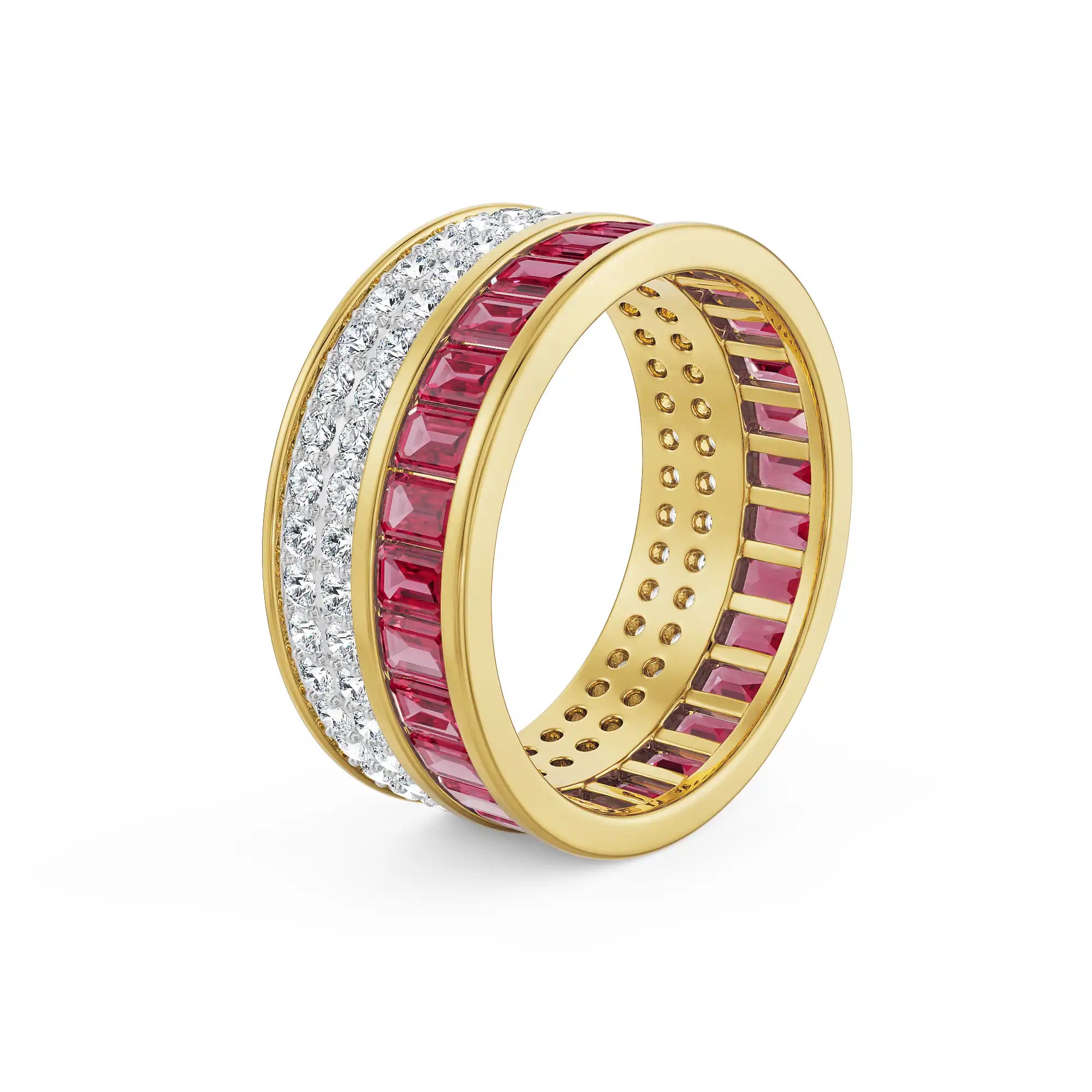 Drum Ruby Lab Grown Diamond Band - top view in 9KT