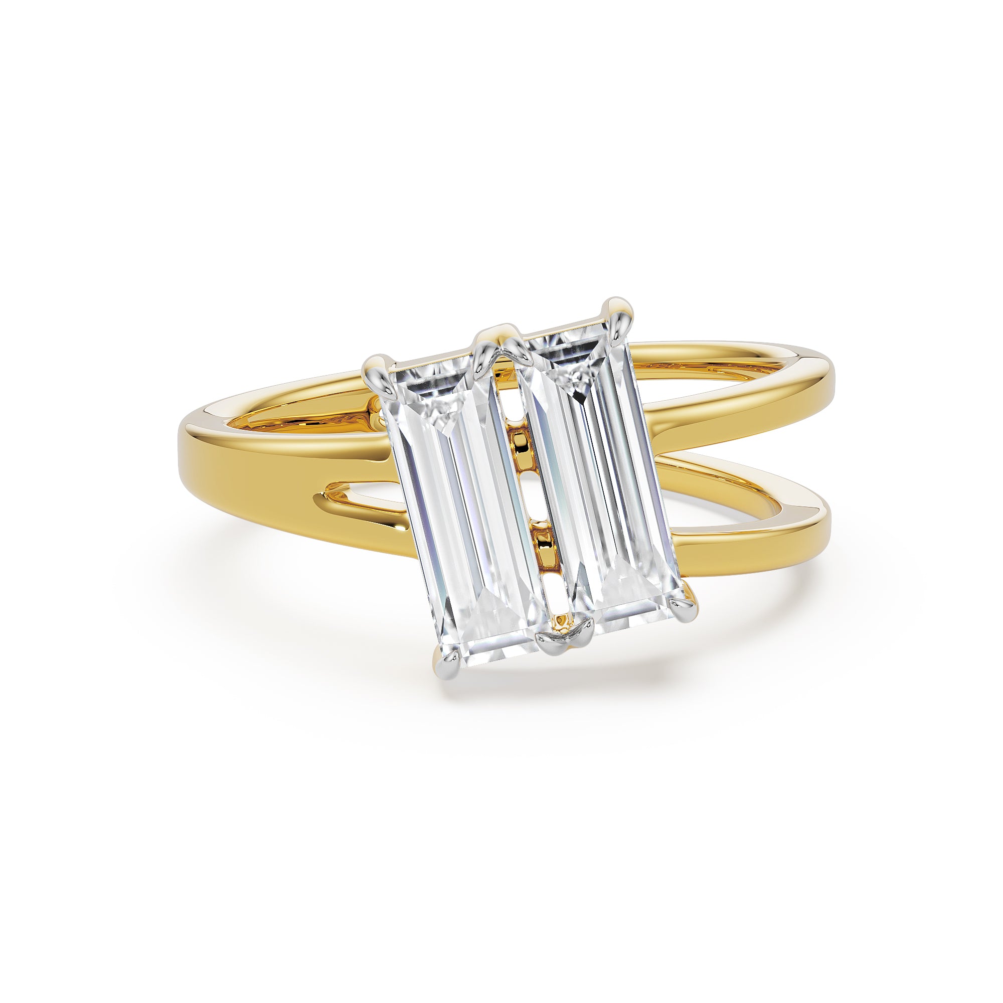 Baguette Lab Grown Diamond V Ring - front view