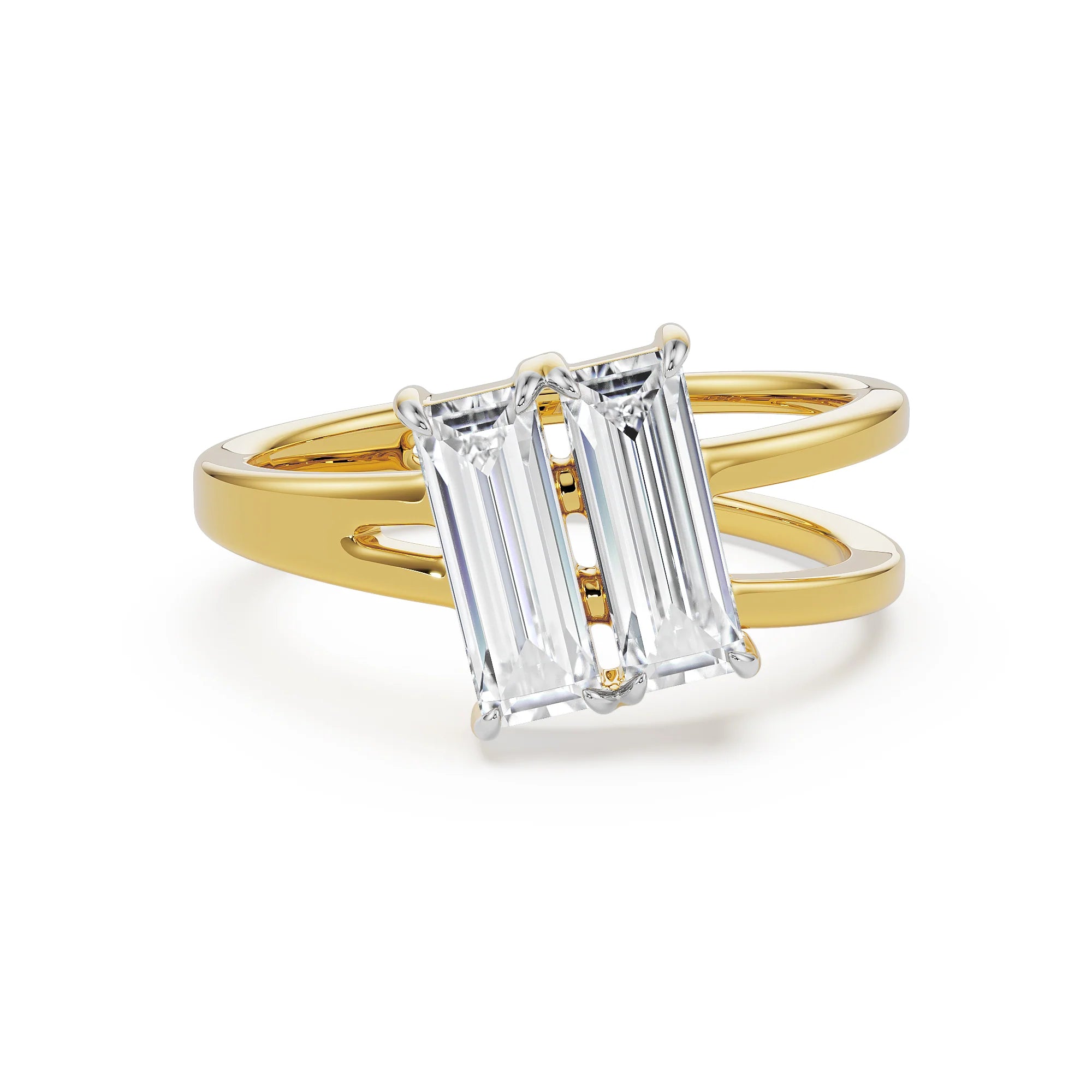 Baguette Lab Grown Diamond V Ring - front view in 9KT