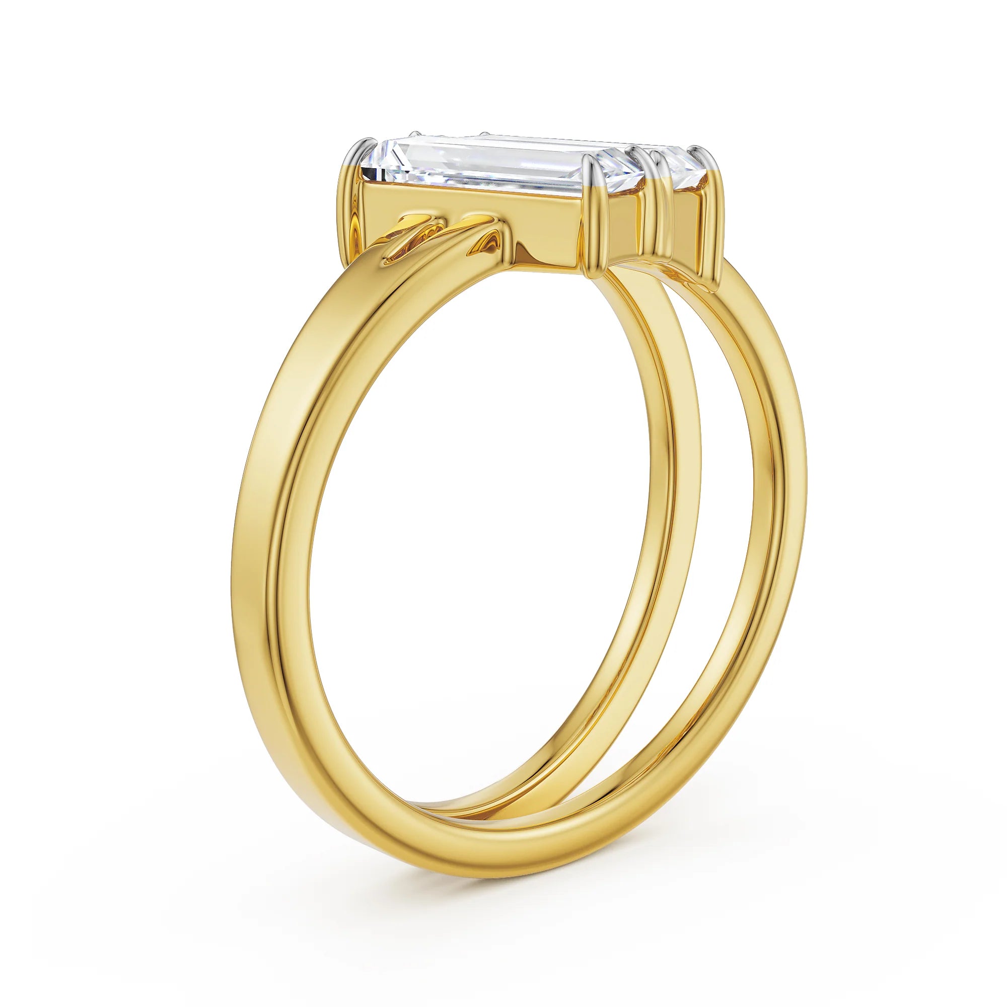 Baguette Lab Grown Diamond V Ring - back view in 9KT