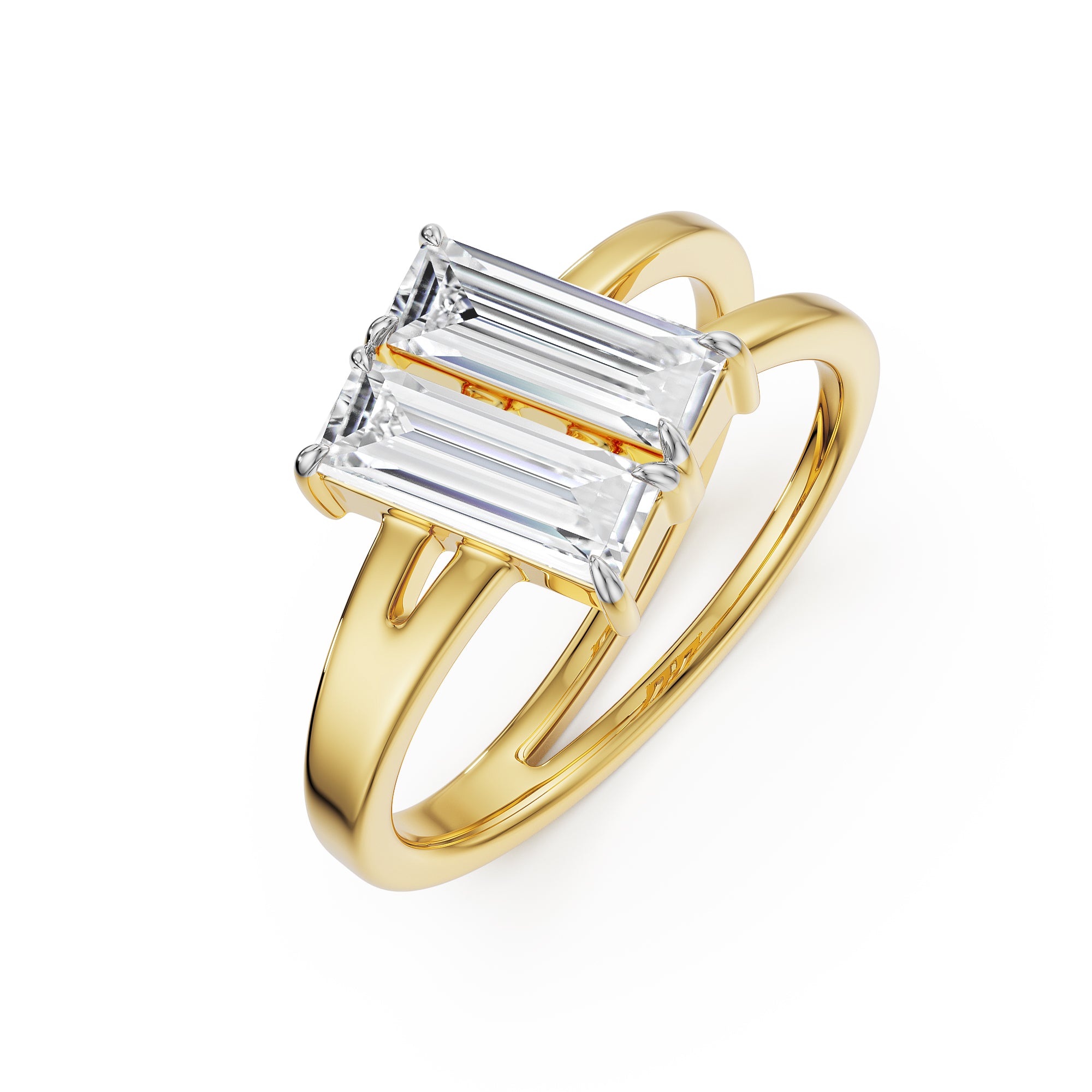 Baguette Lab Grown Diamond V Ring - top view