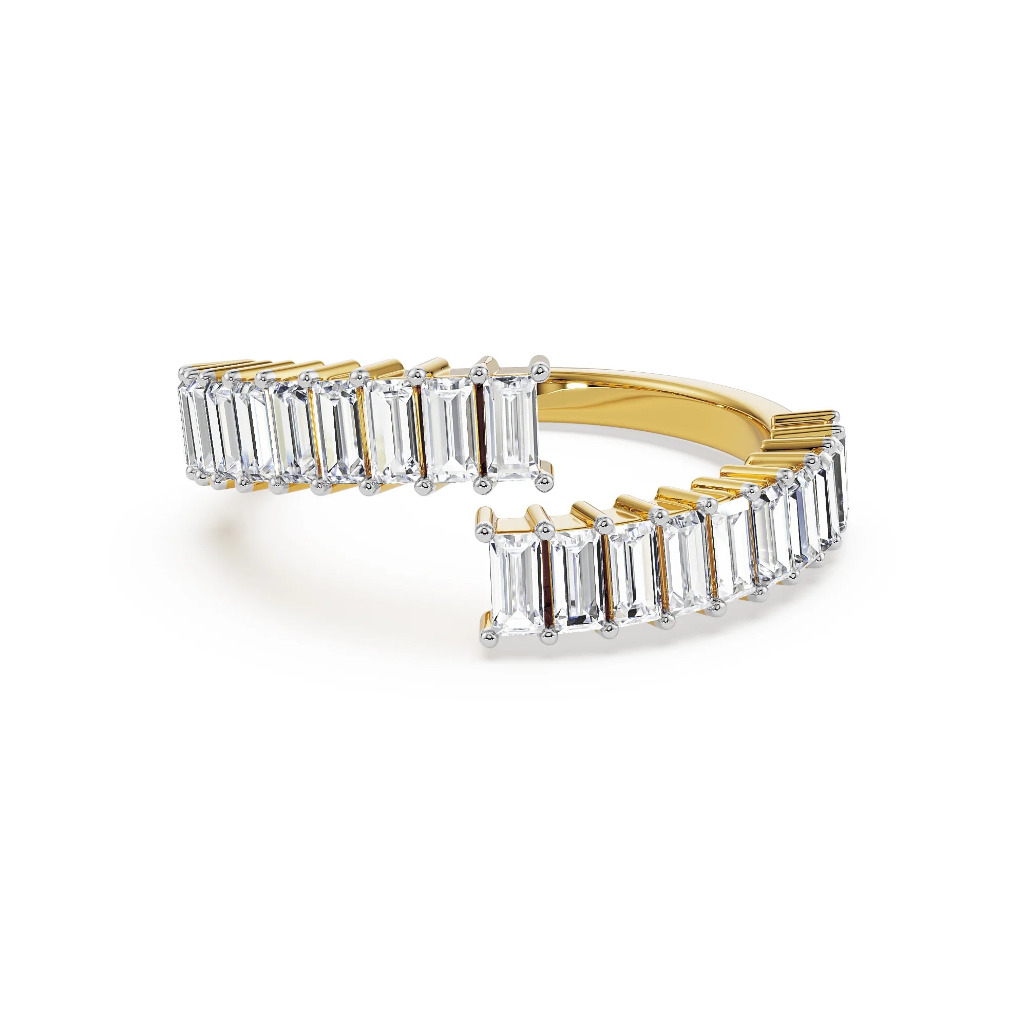 Baguette Open Spiral Lab Grown Diamond Ring - front view in 9KT