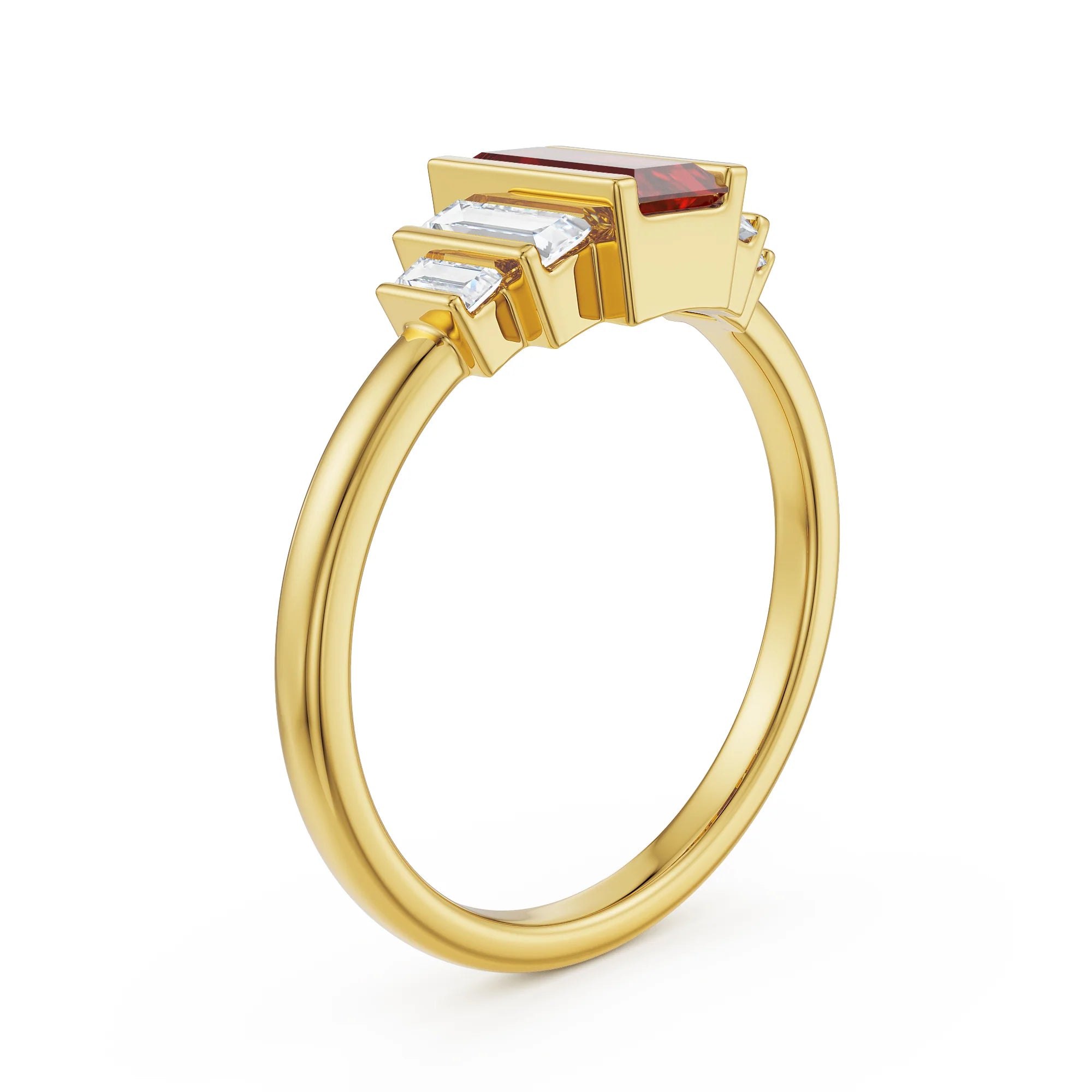 Baguette Bloom Lab Grown Diamond Ring - side view in 9KT
