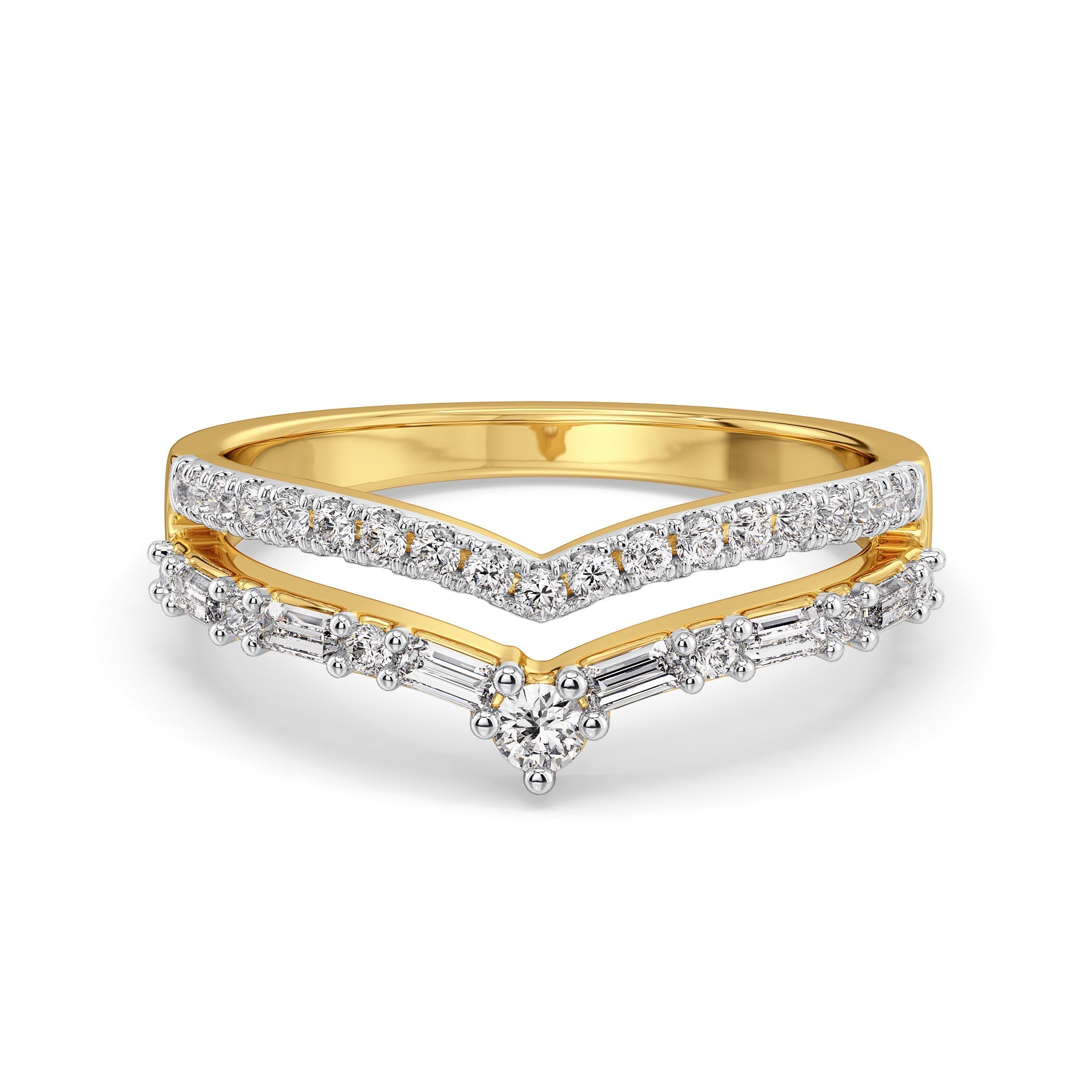 Crown Baguette Lab Grown Diamond Band - front view in 9KT