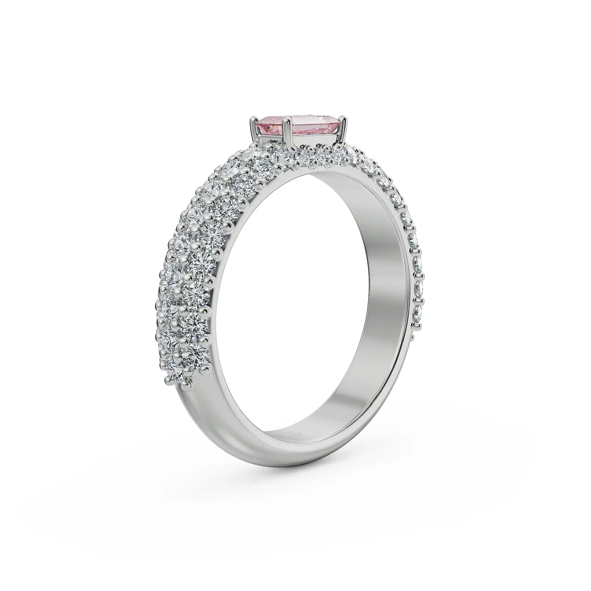 Emerald Pink Sapphire Lab Grown Diamond Ring