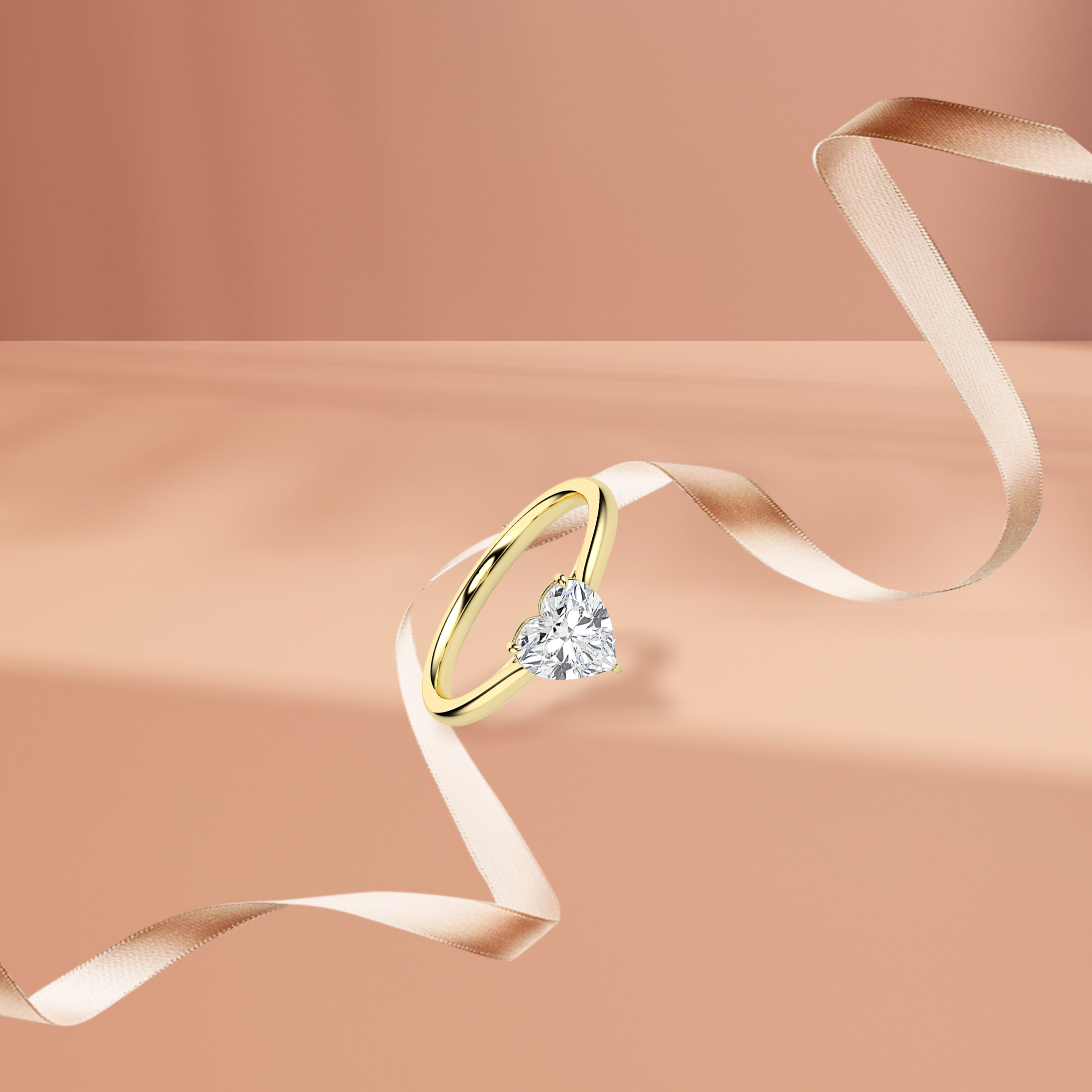 Solitaire Heart Diamond Ring Prospective View