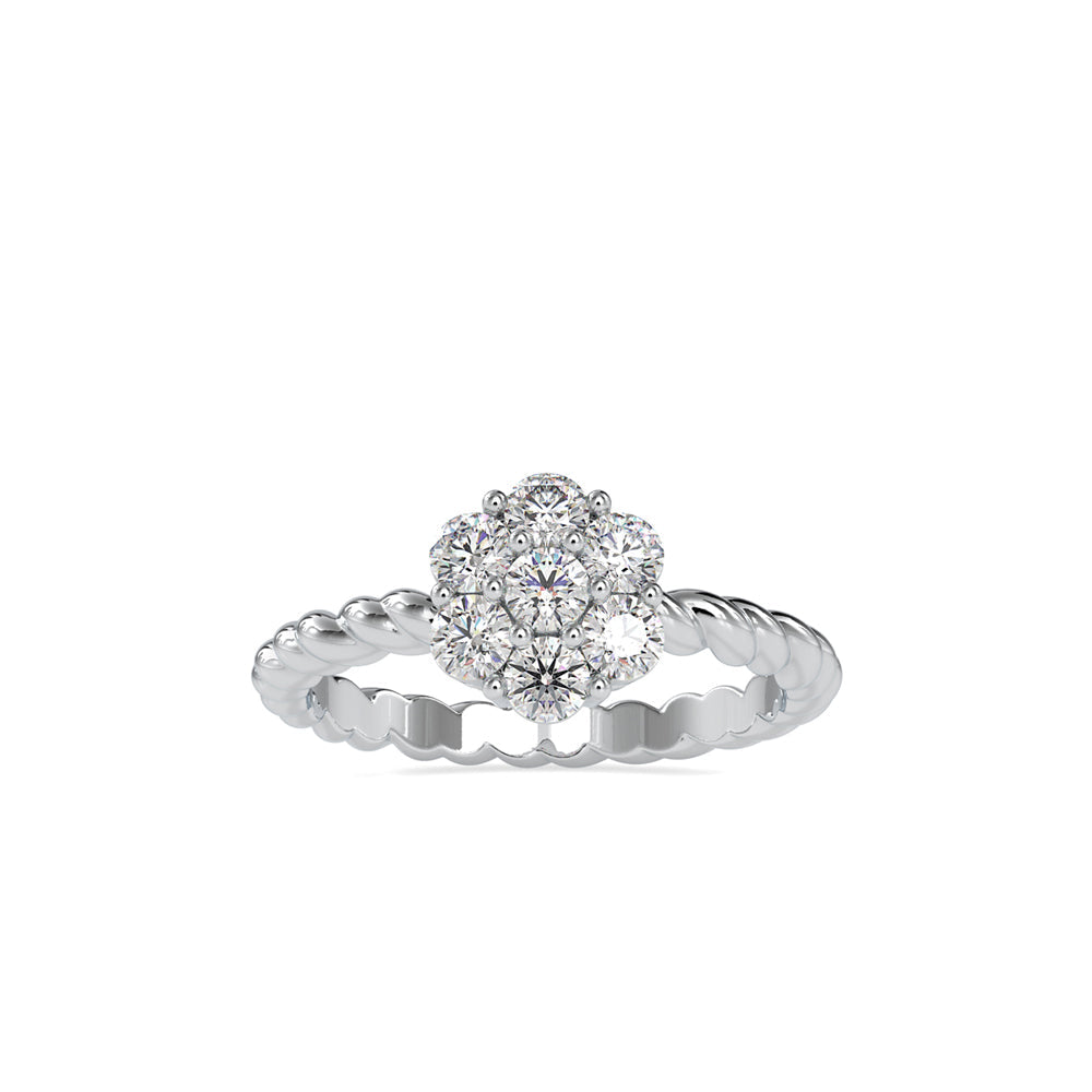 Floral Solitaire Halo Diamond Ring Front View in 9KT