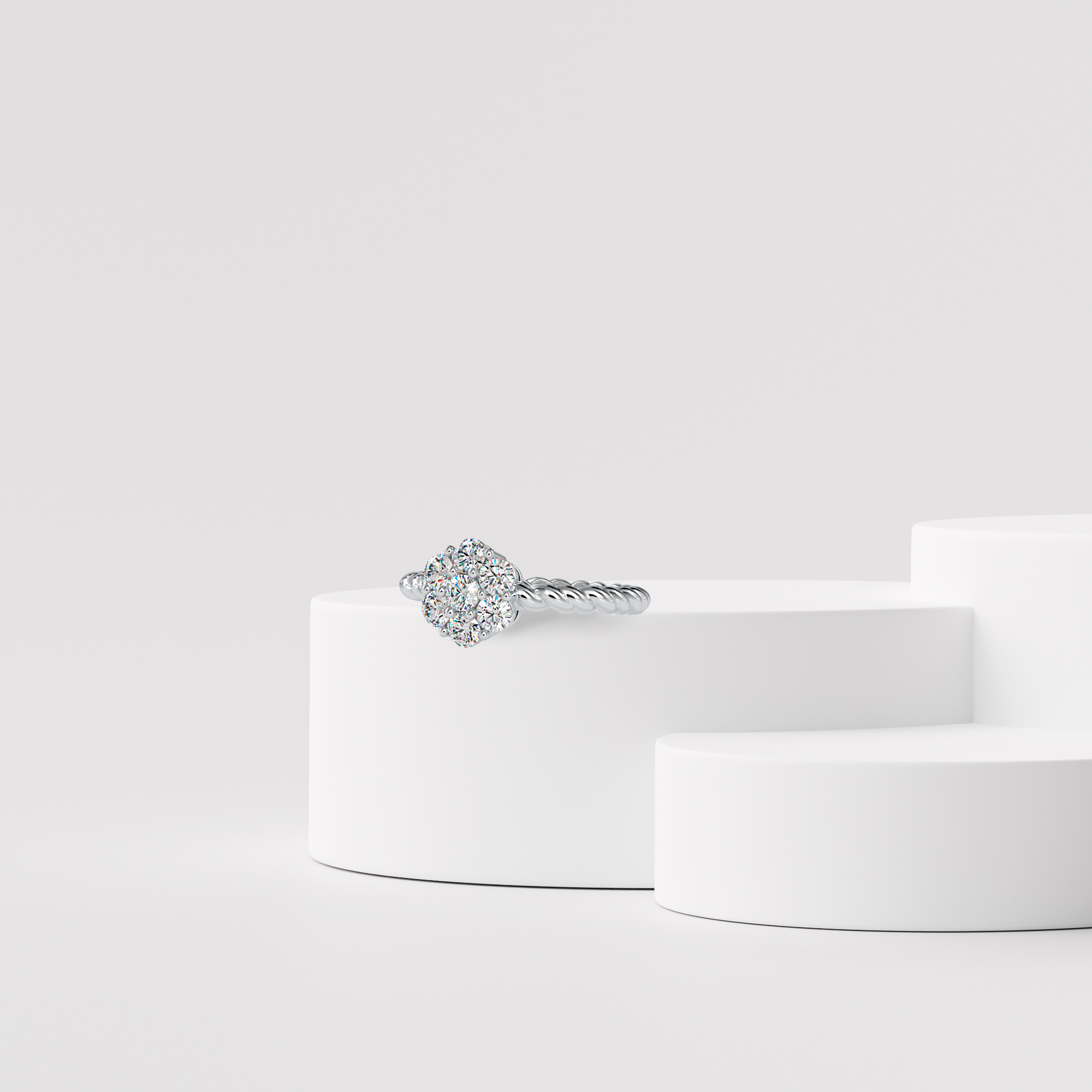 Floral Solitaire Halo Diamond Ring Prospective View in 9KT