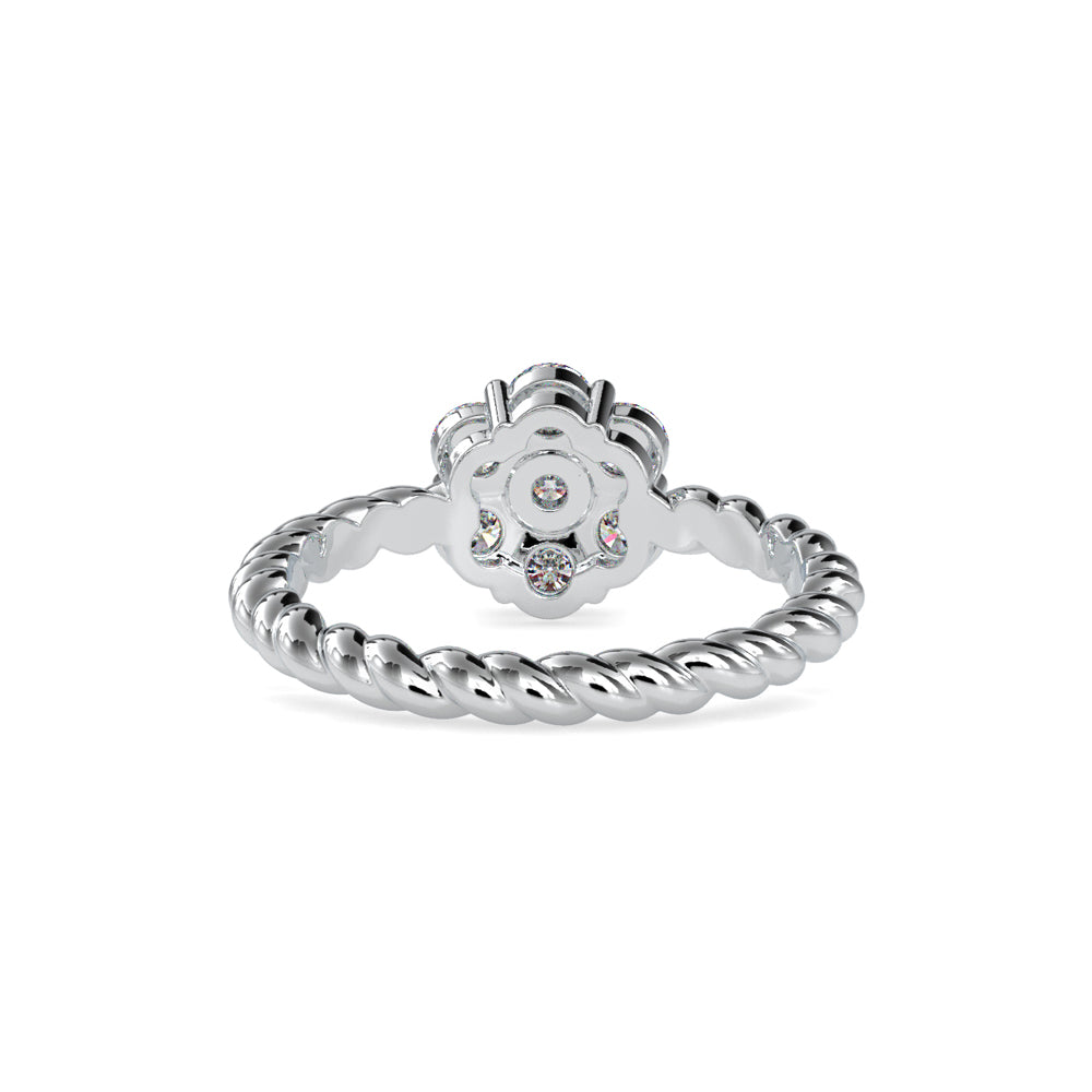 Floral Solitaire Halo Diamond Ring Back View in 9KT