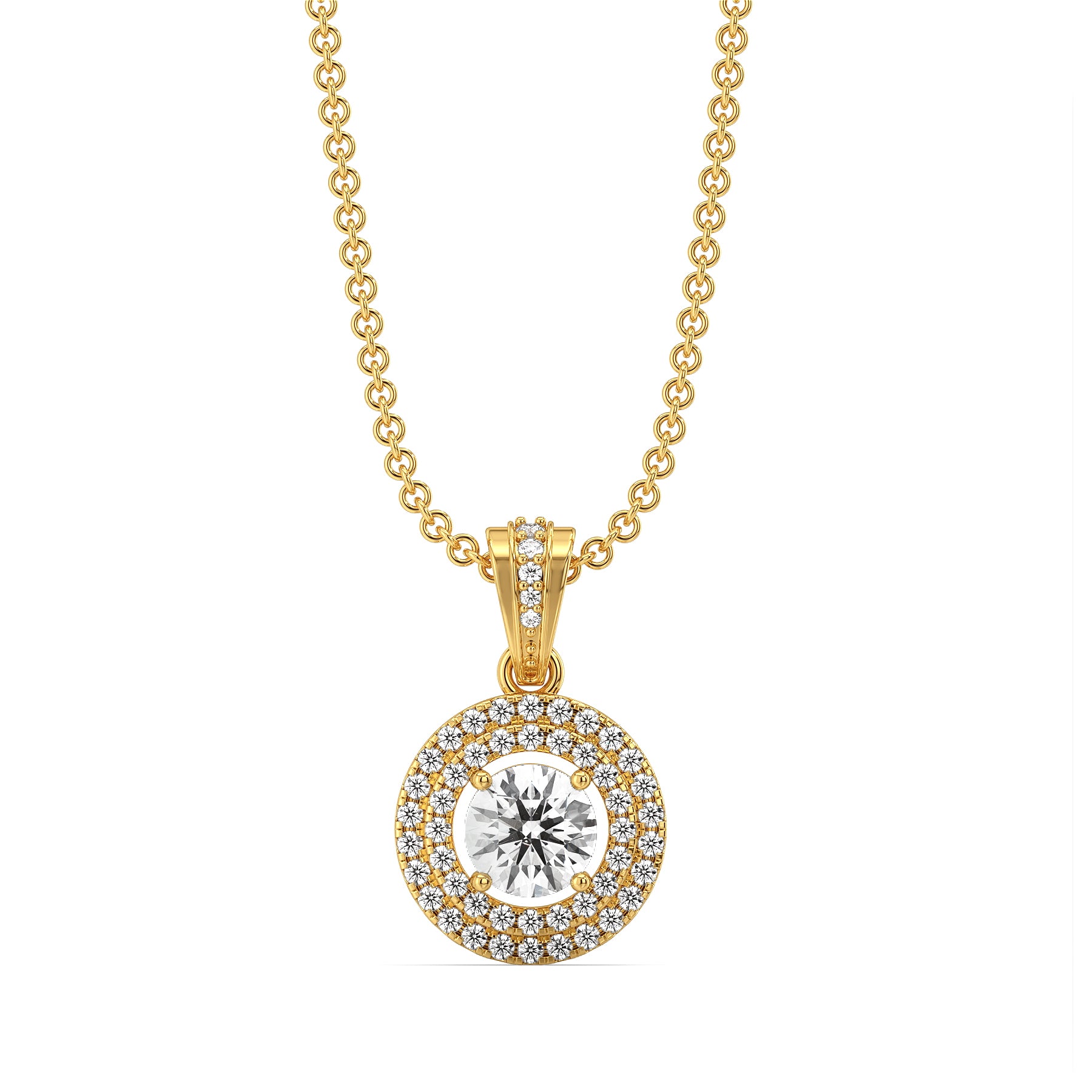 Dual Halo Round Lab Grown Diamond Pendant - front view