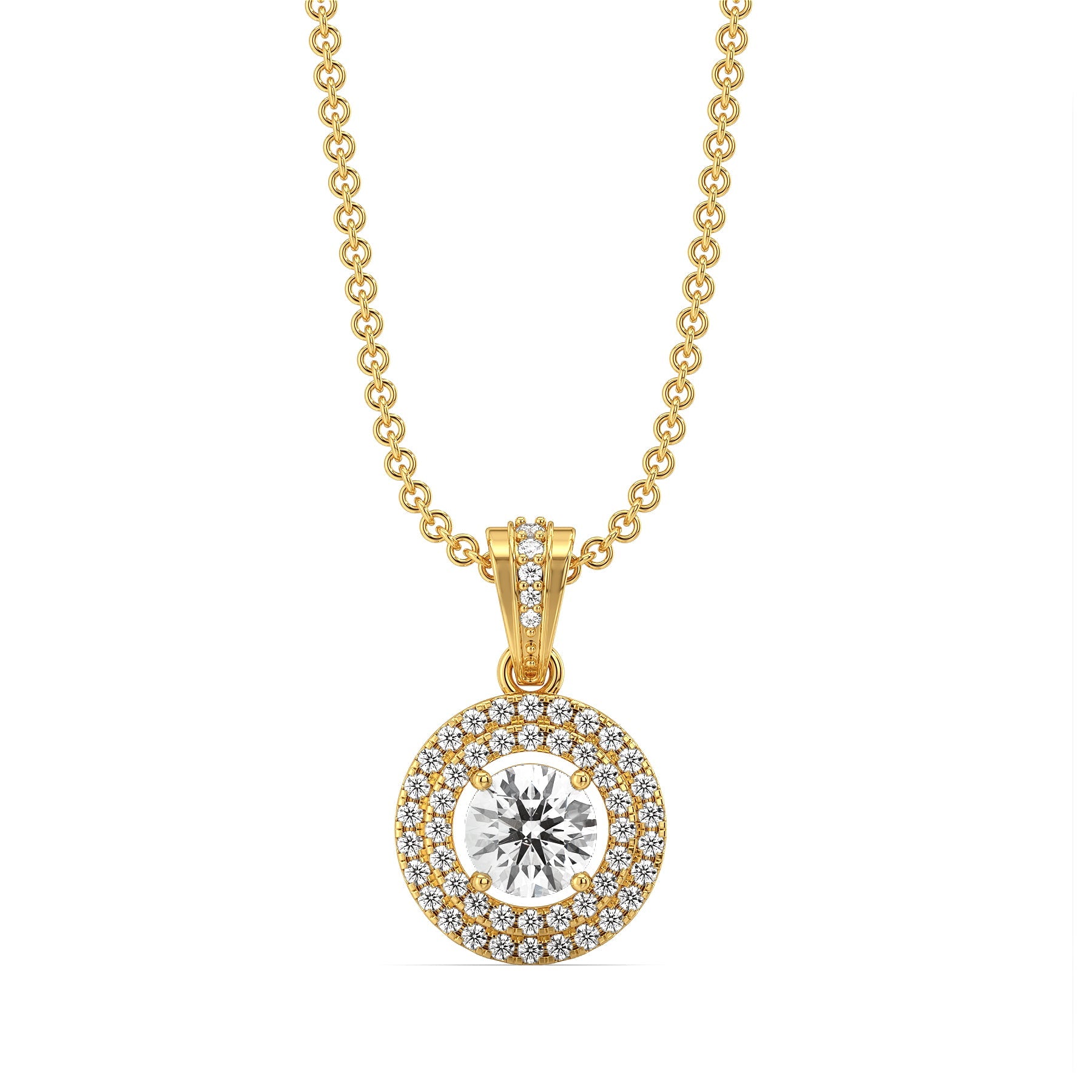 Dual Halo Round Lab Grown Diamond Pendant - front view in 9KT