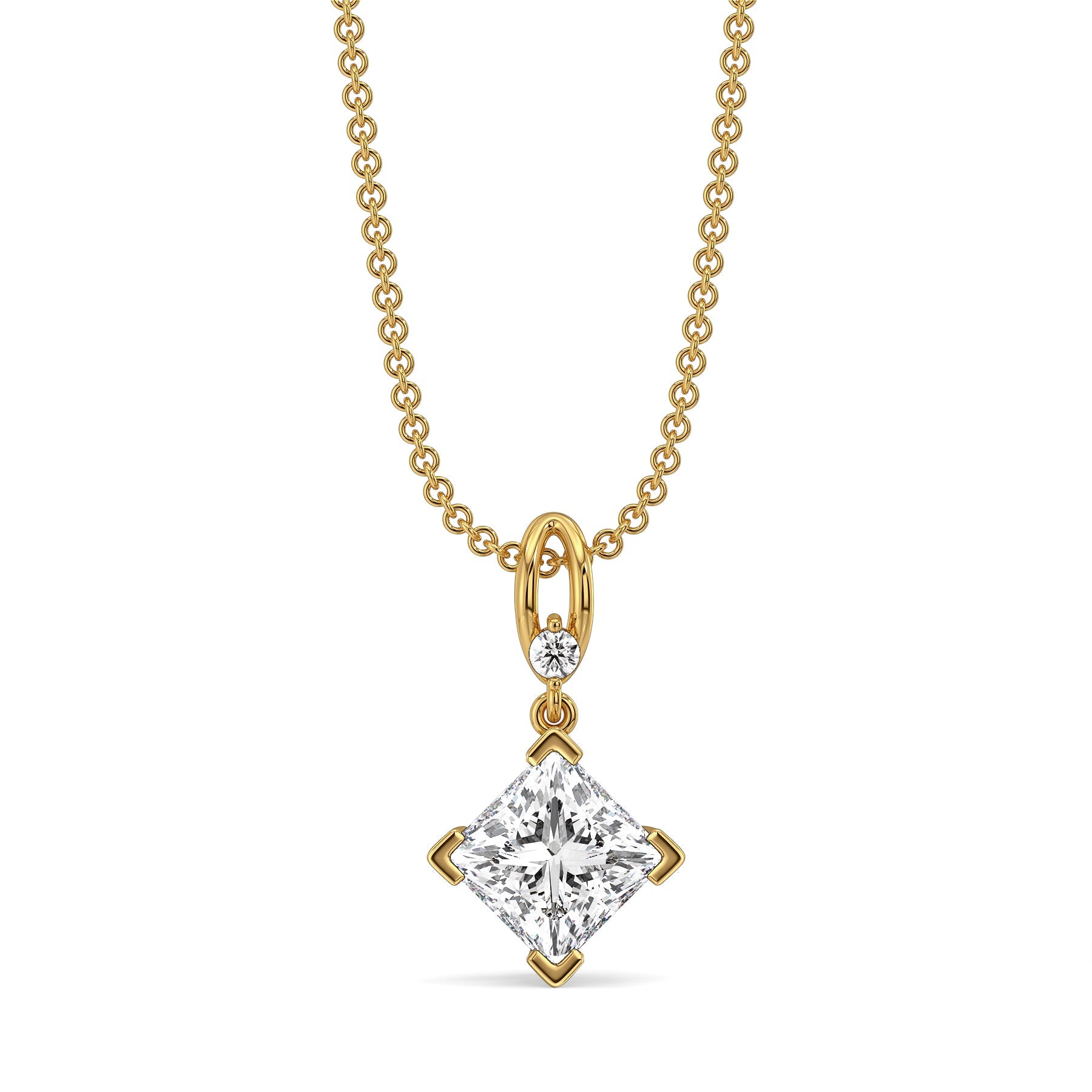 2 CT Pretty Princess Solitaire Lab Diamond Pendant - front view in 9KT