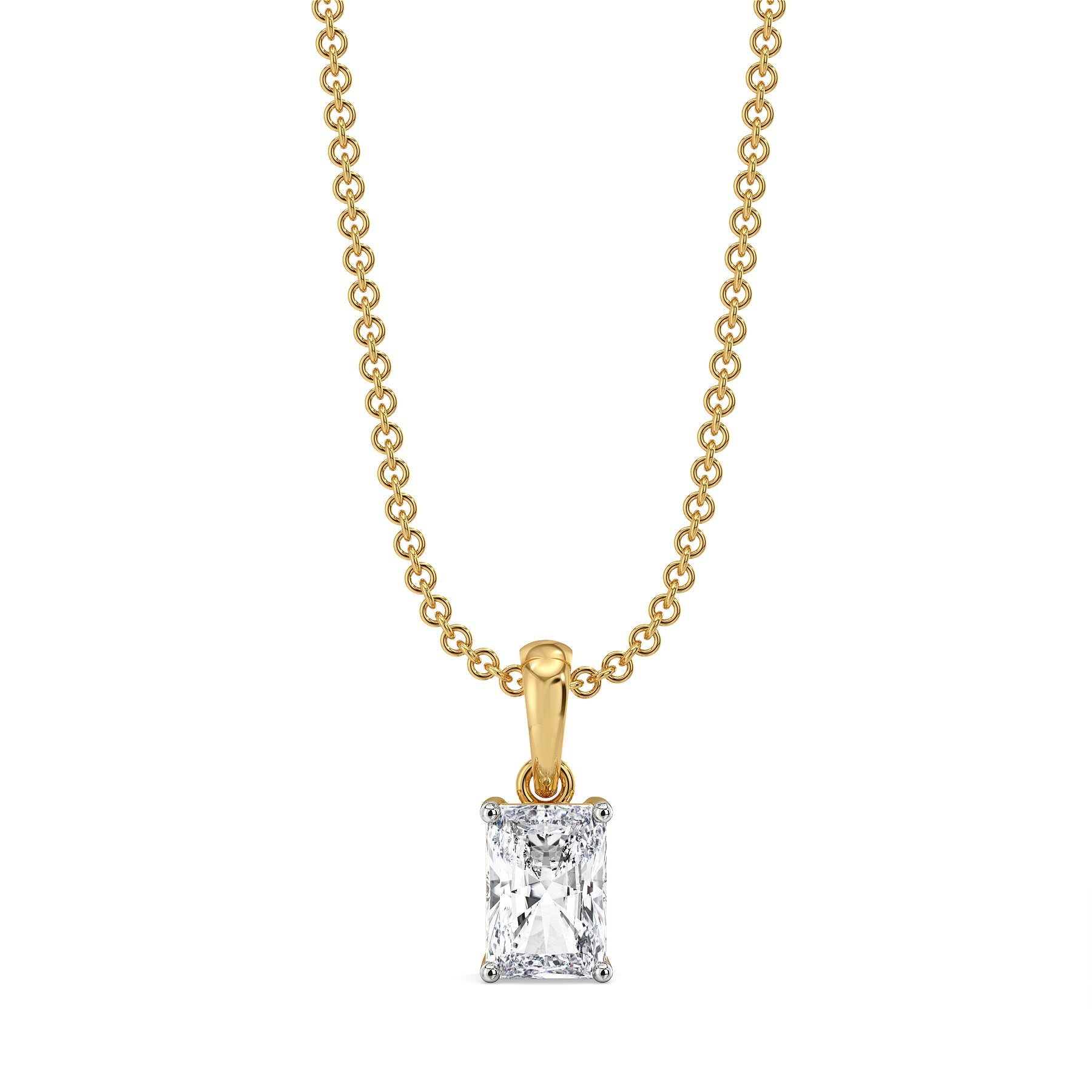 1CT Radiant Lab Grown Diamond Solitaire Pendant - front view in 9KT