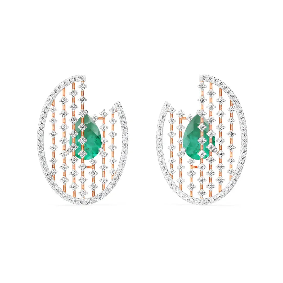 Glamorous Emerald Diamond Earrings - front view in 9KT